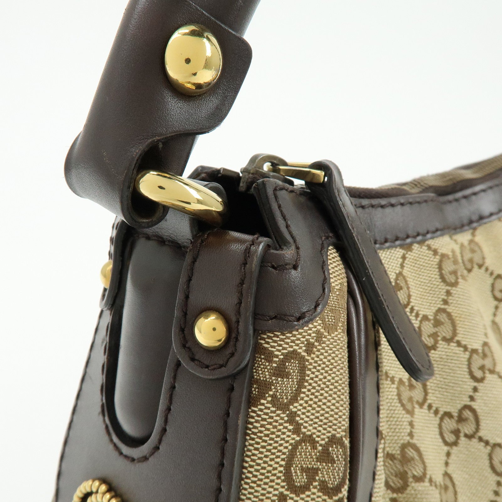 GUCCI Interlocking G Canvas Leather Shoulder Bag Beige 282298