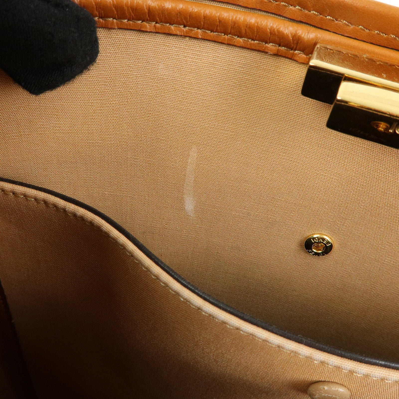 FENDI Peekaoo Canvas Leather Hand Bag Khaki Brown 8BN304