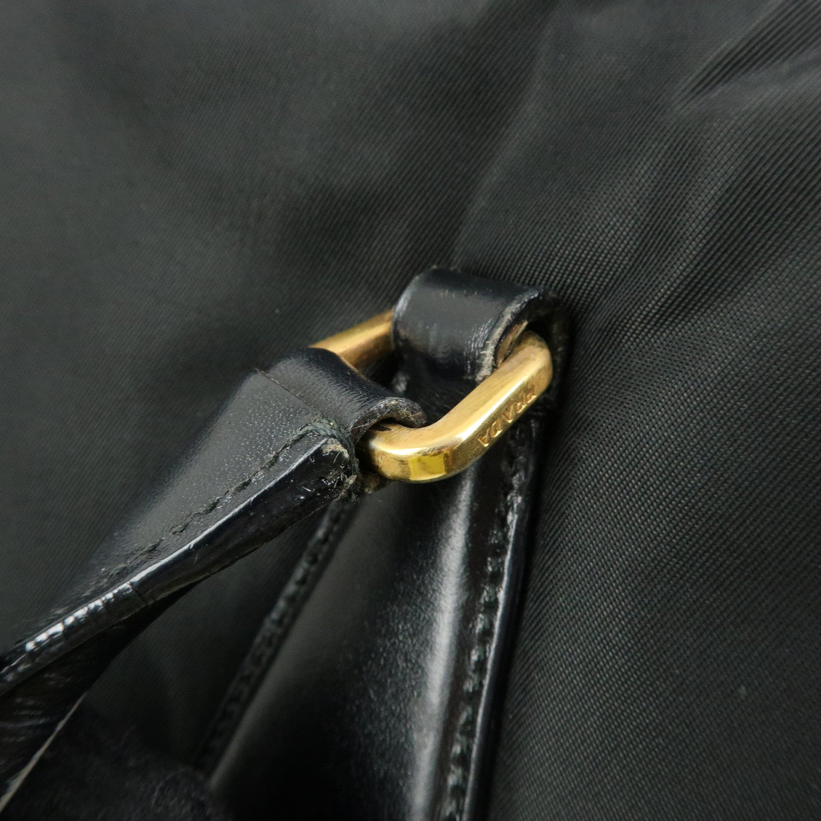 PRADA Triangle Logo Nylon Leather Hand Bag Tote Shoulder Bag Black