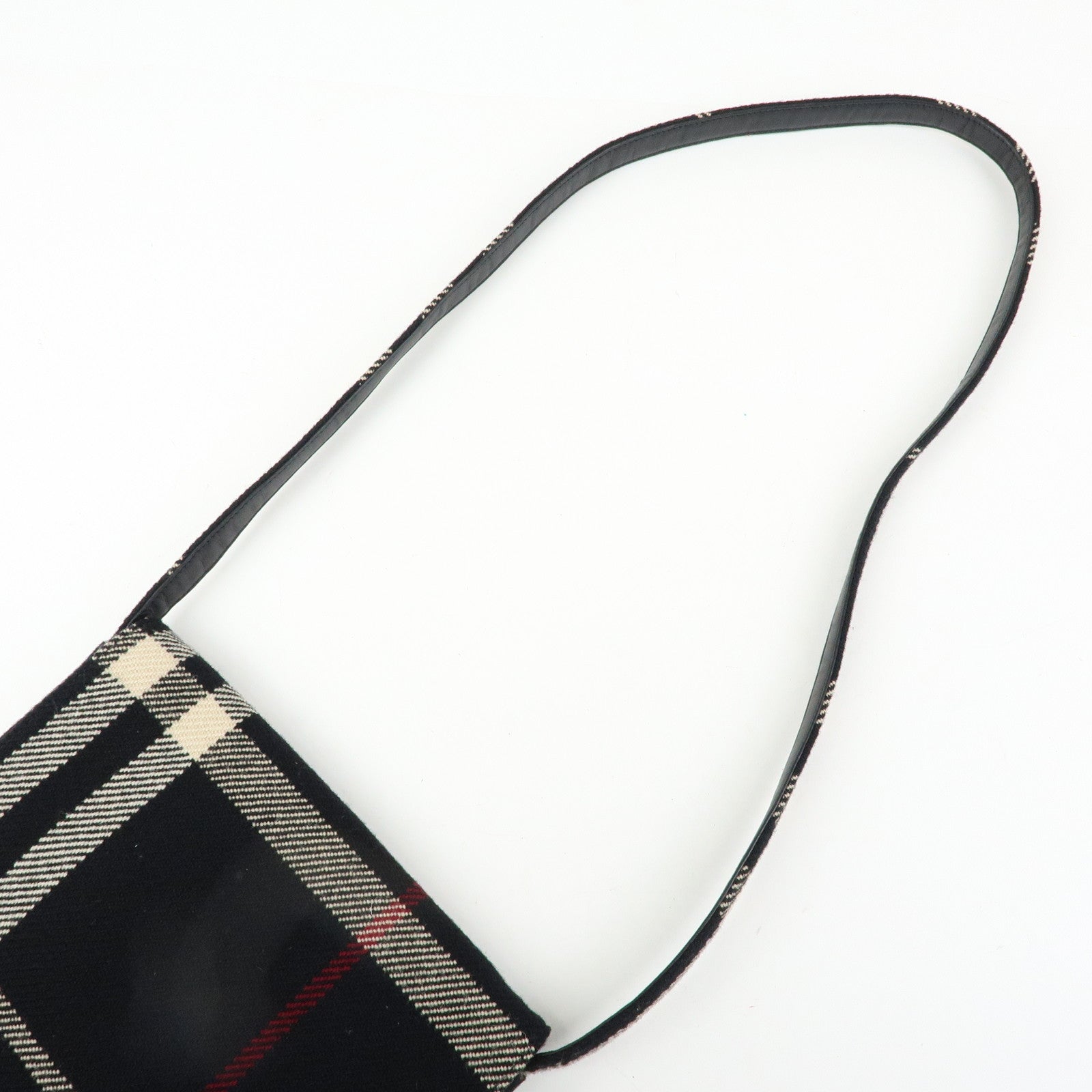 BURBERRY Plaid Wool Leather Shoulder Bag Crossbody Bag Black