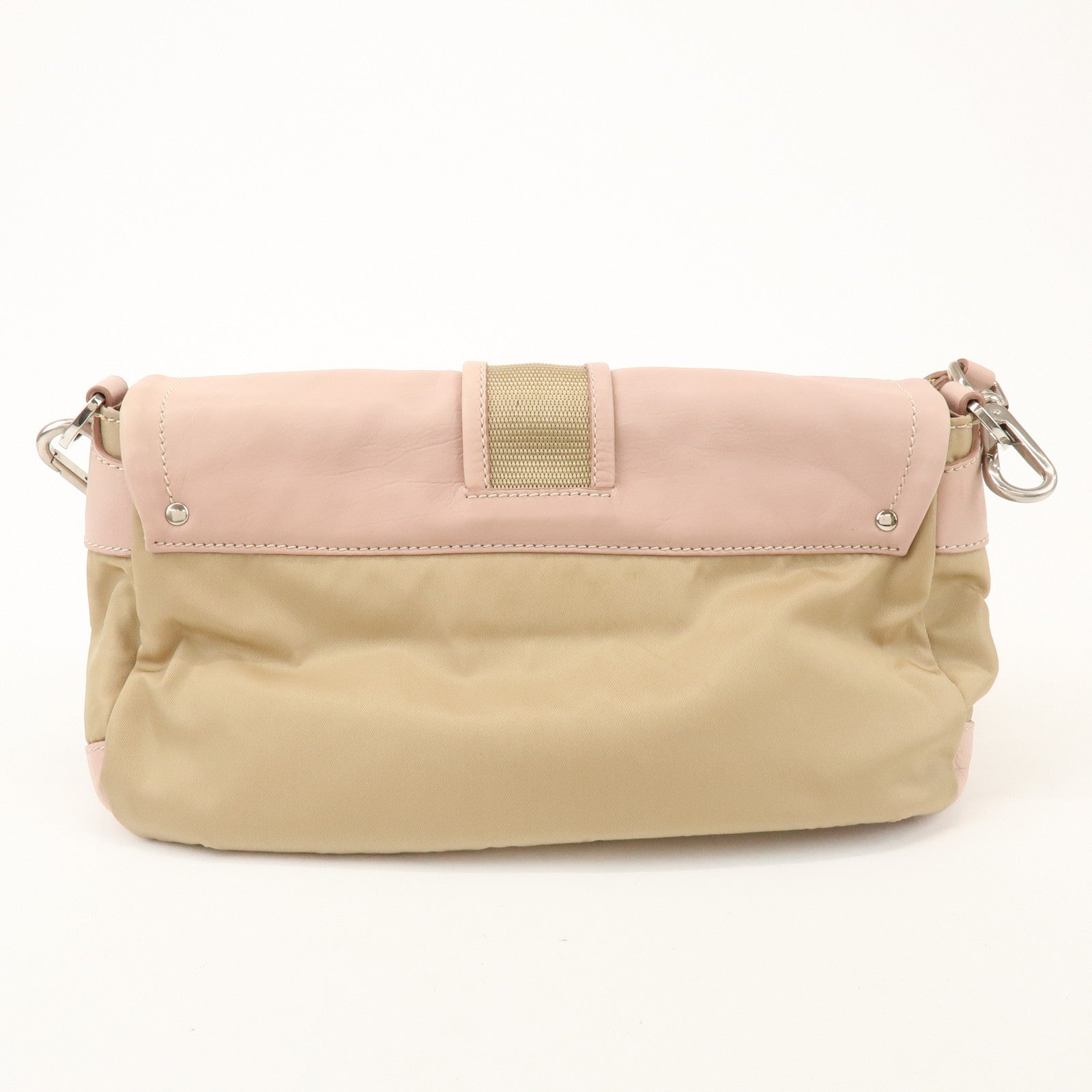 PRADA Triangle Logo Nylon Leather Shoulder Bag Beige Pink BR2417