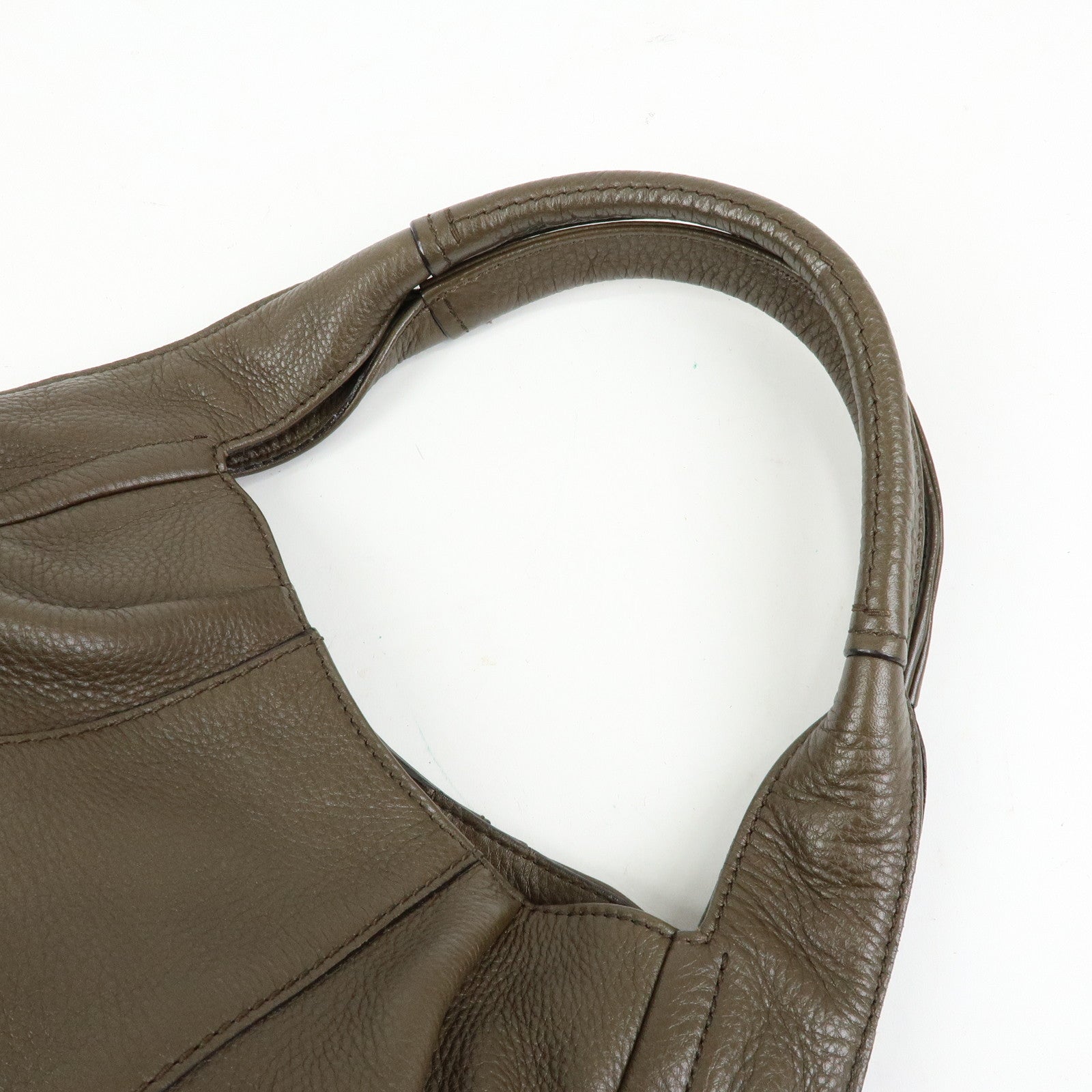 Ferragamo Gancini Calf Leather Hand Bag Shoulder Bag Khaki