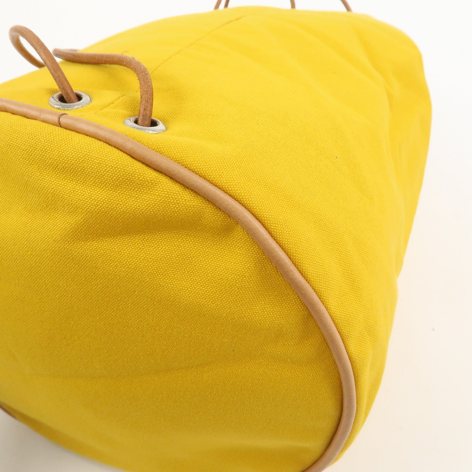 HERMES Porochon Mimil GM Canvas Leather Drawstring Backpack Yellow
