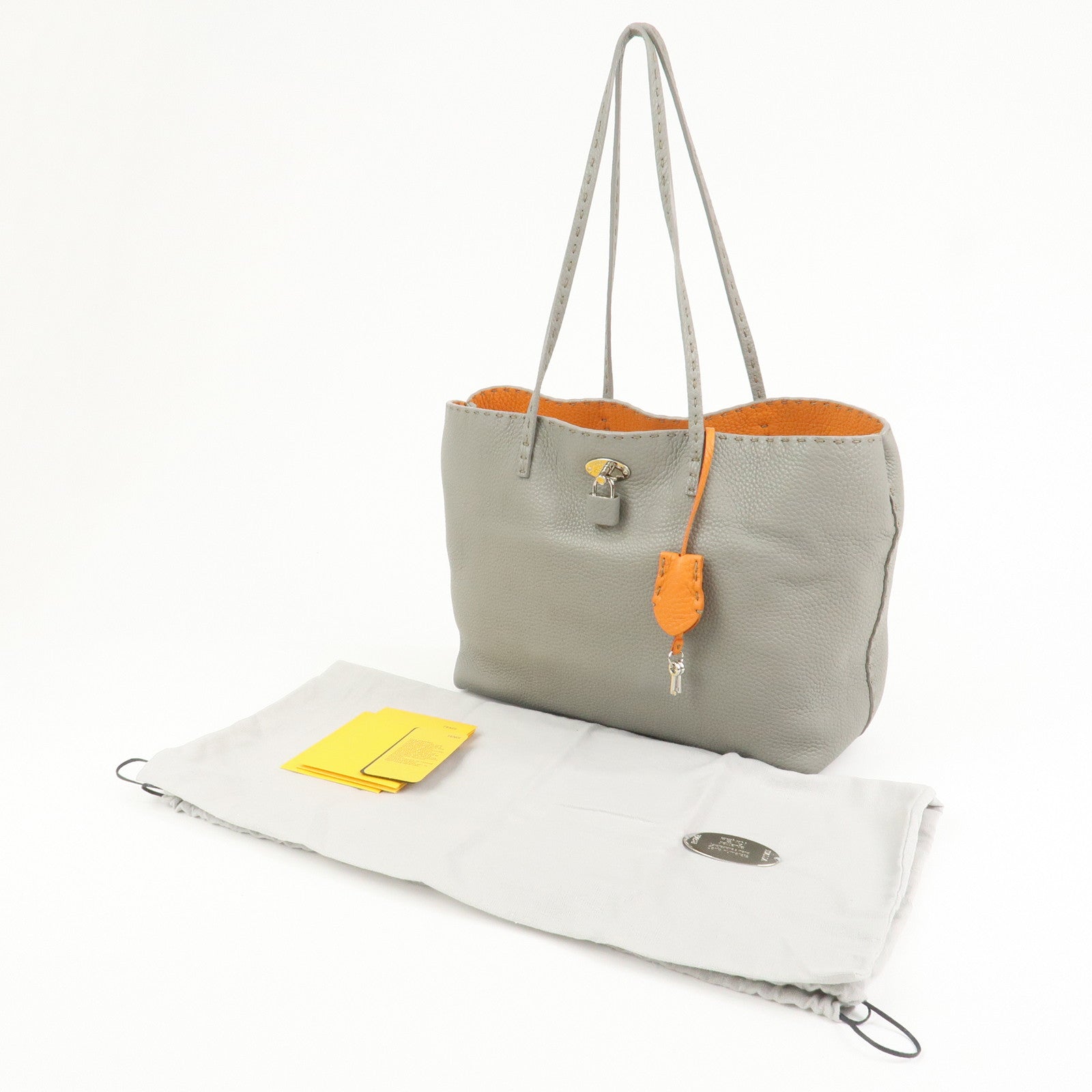 FENDI Selleria Carla Leather Tote Bag Shoulder Bag Gray 8BH257