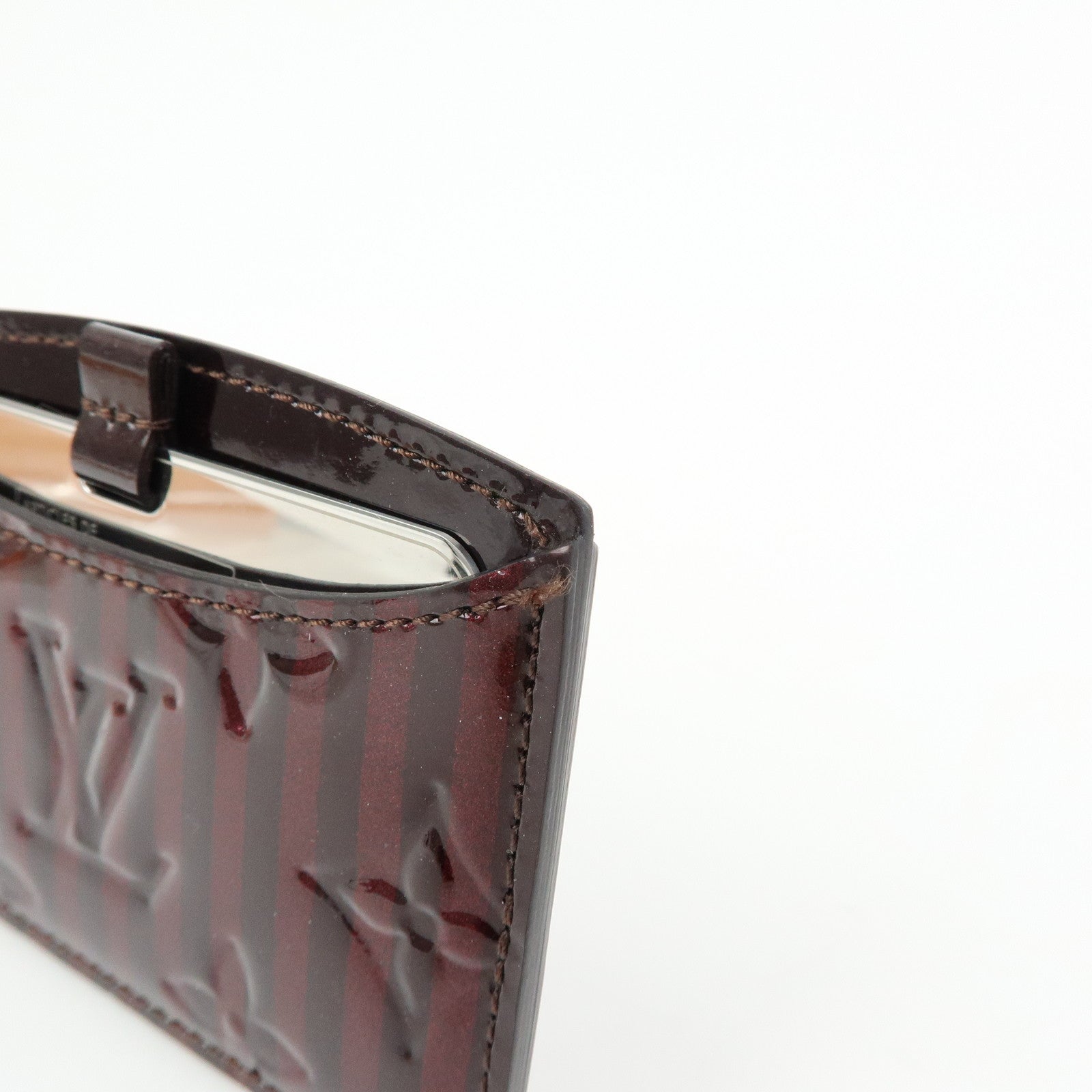 Louis Vuitton Rayures Vernis Etui Miroir Card Case Amarante PM91709