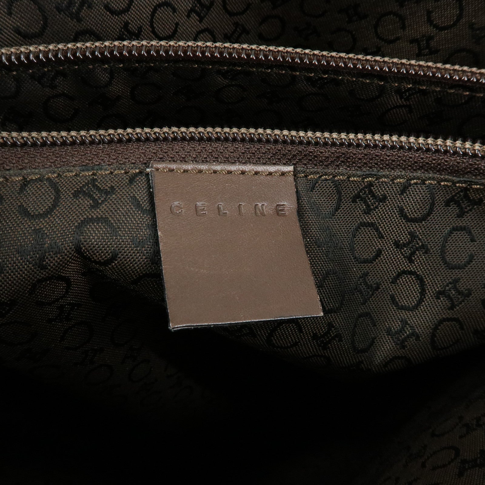 CELINE C Macadam Canvas Leather Tote Bag Shoulder Bag Brown