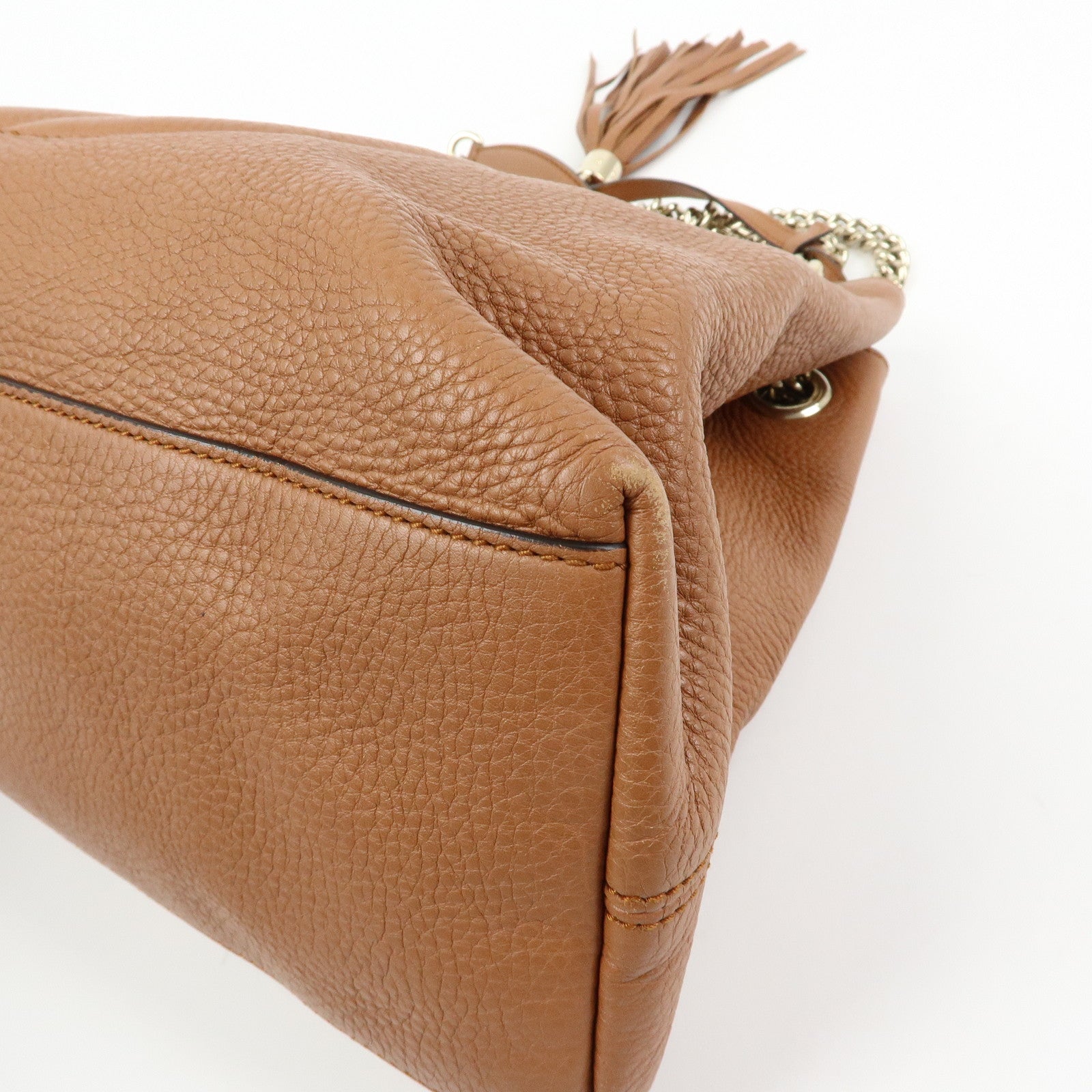 GUCCI SOHO Interlocking G Leather Chain Shoulder Bag Brown 308982