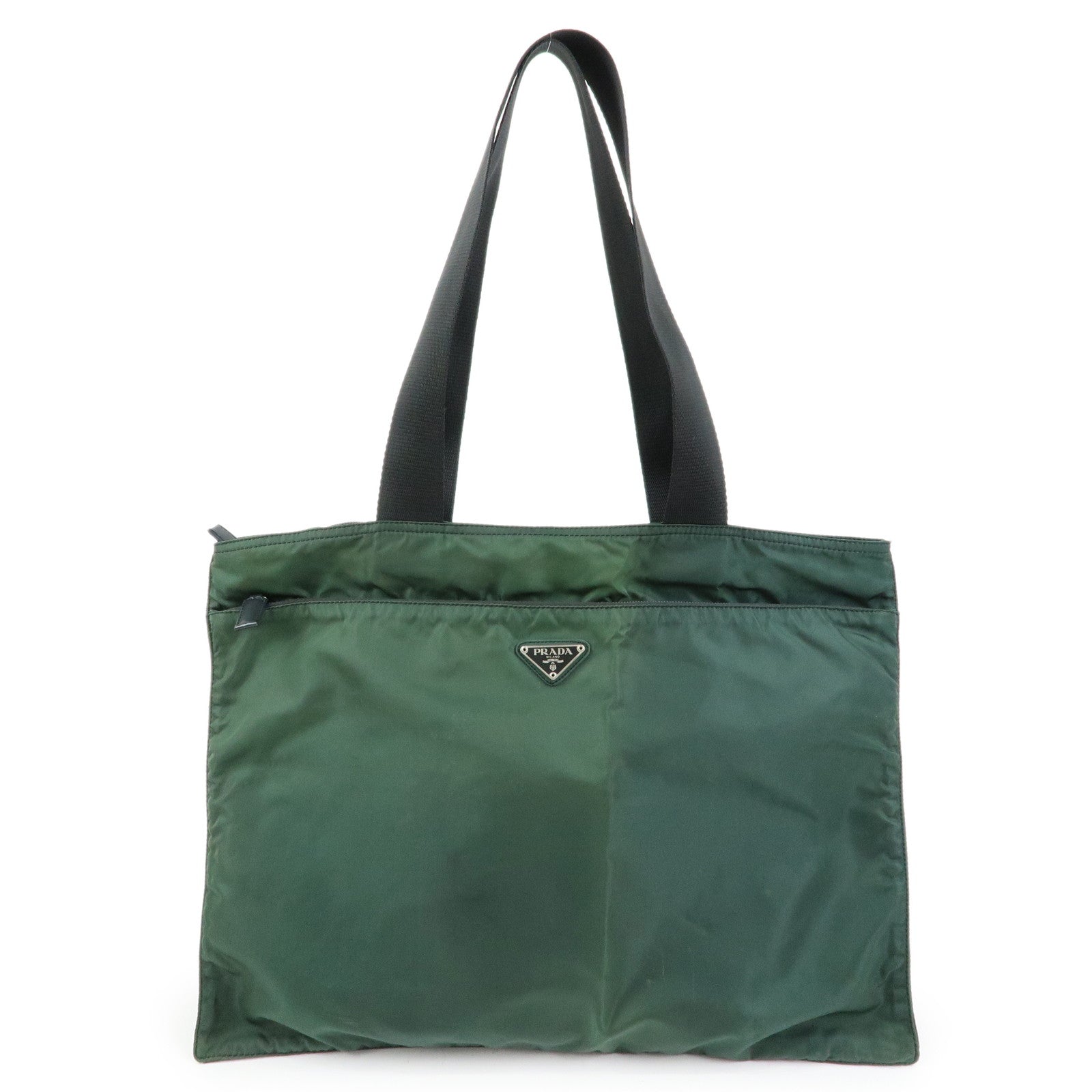 PRADA Triangle Logo Nylon Leather Tote Bag Hand Bag Moss Green