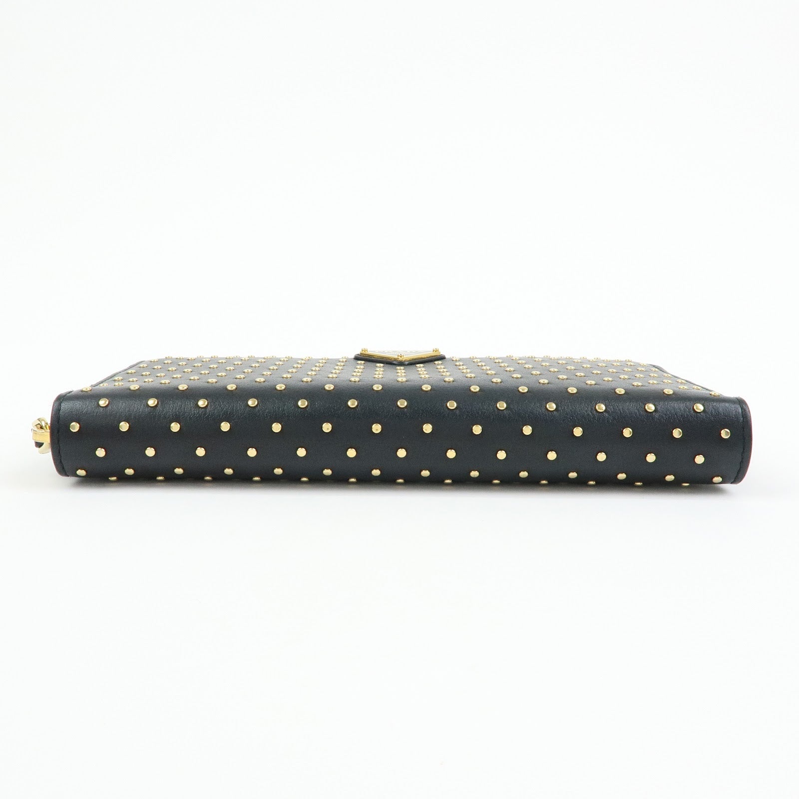 PRADA Triangle Logo Studs Leather Round Zippy Long Wallet Black