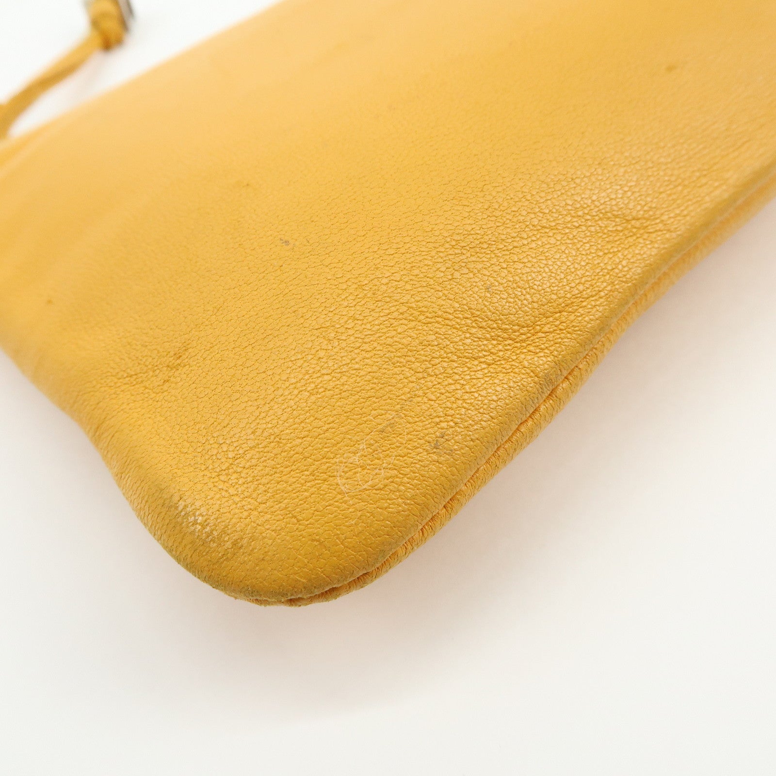 HERMES Leather Cosmetic Pouch Jewelry Pouch ☐P Stamped Yellow