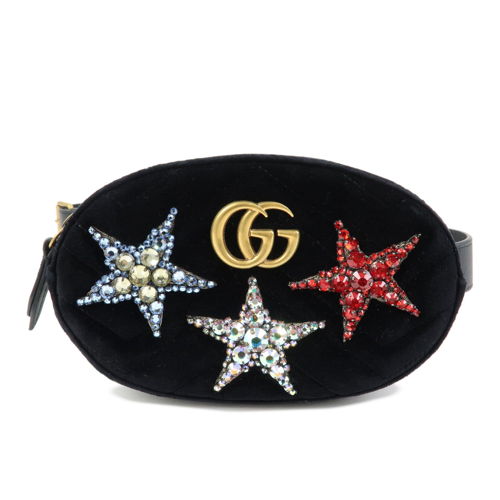 GUCCI Velvet Leather Star Bijou Motif Waist Pouch Body Bag 476434