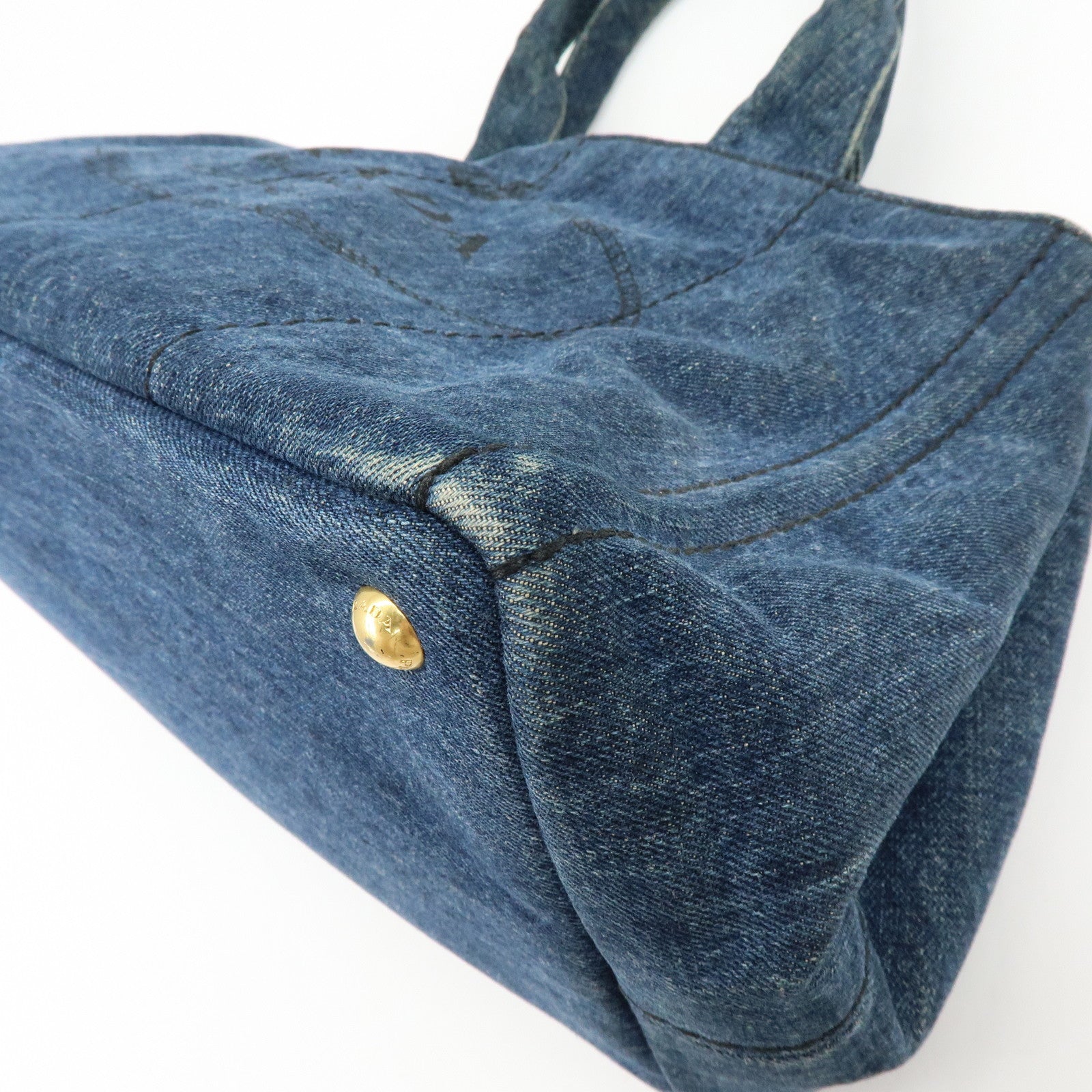 PRADA Logo Canapa Denim Large Tote Bag Hand Bag Blue B1872B