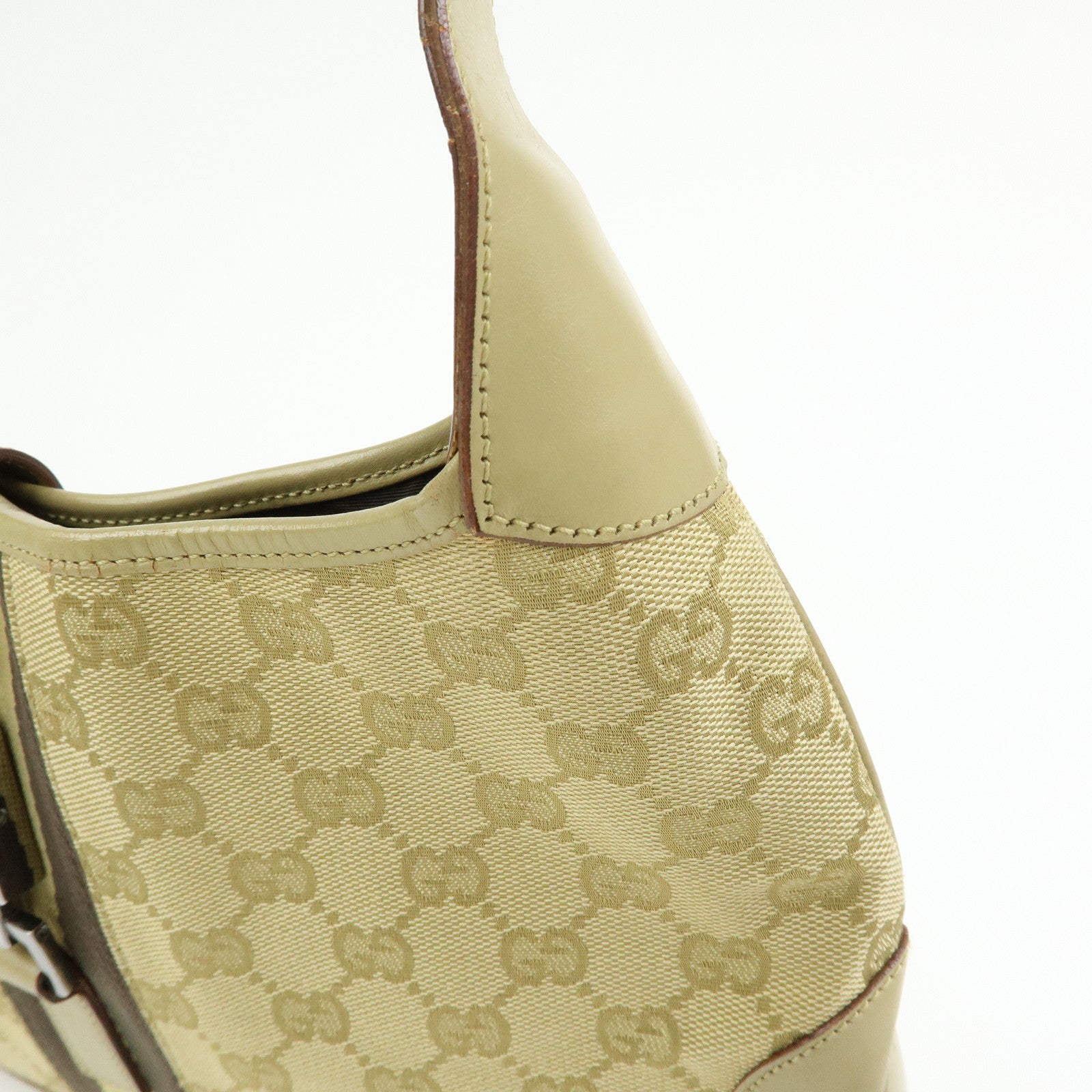 GUCCI Jackie Sherry GG Canvas Leather Shoulder Bag Khaki 00963