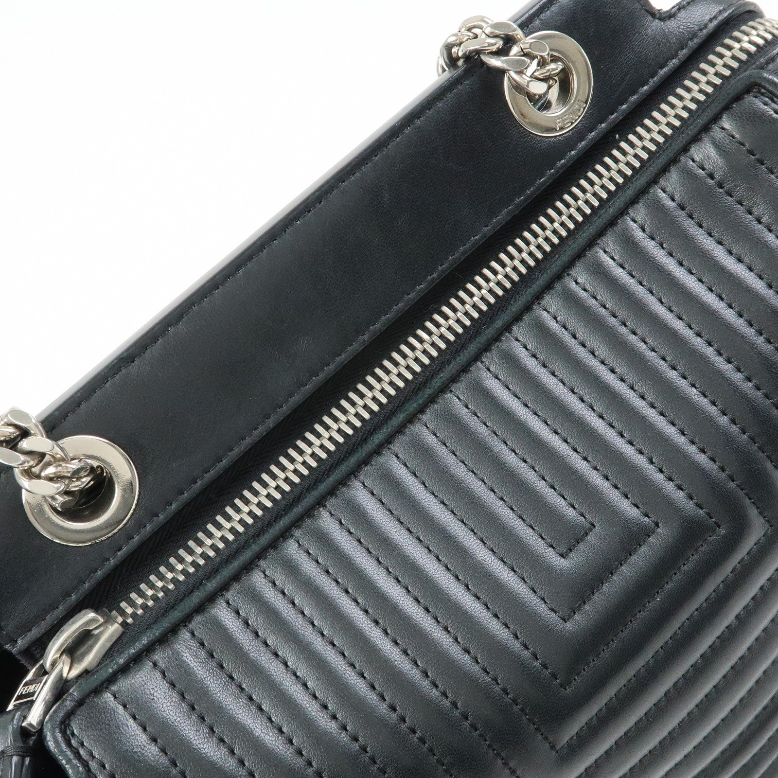 FENDI Dotcom Leather 2Way Bag Hand Bag Shoulder Bag Black 8BN299