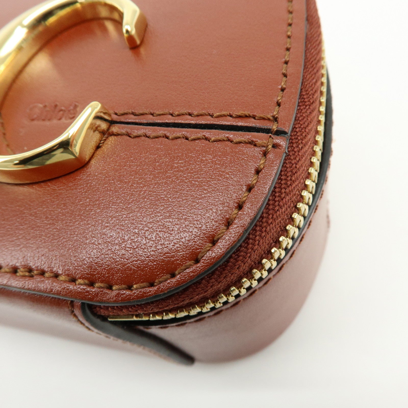 Chloe Leather 2Way Chain Shoulder Bag Mini Vanity Bag Brown