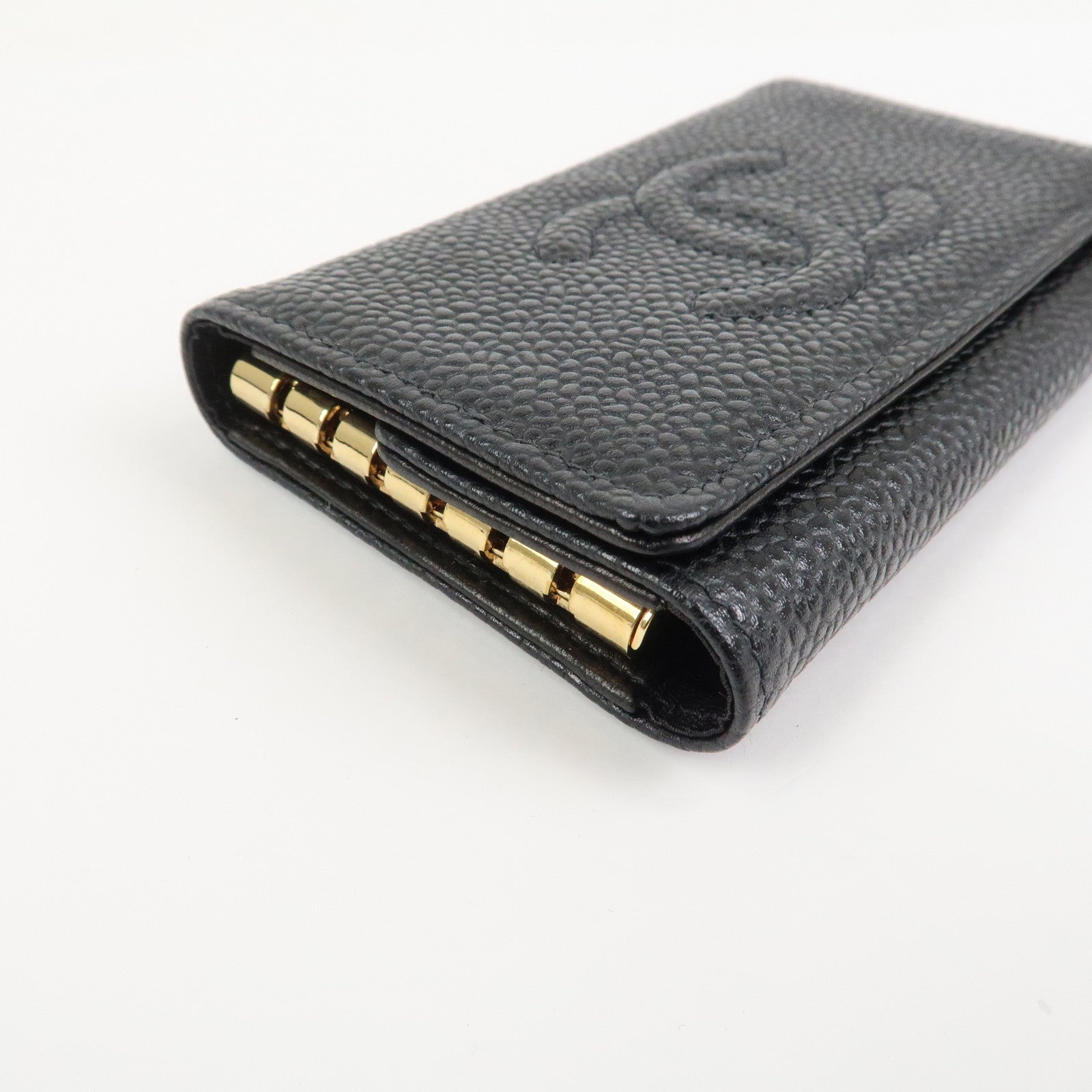 CHANEL COCO Mark Caviarskin 6 Rings Key Case Key Holder A01439