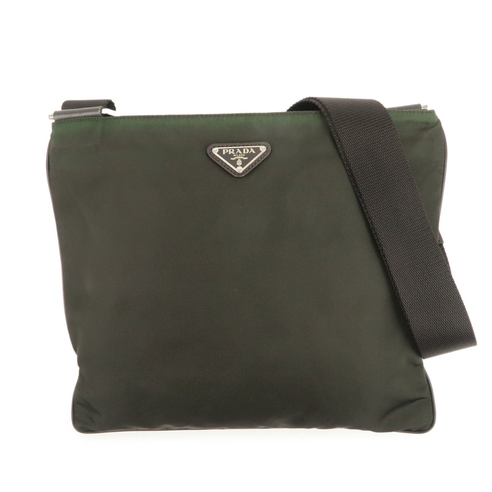 PRADA Triangle Logo Nylon Shoulder Bag Crossbody Bag Khaki VA0053
