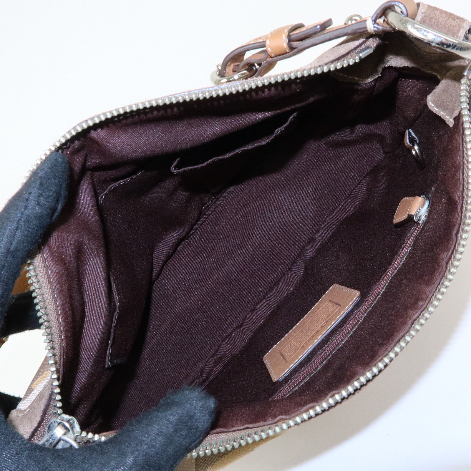 COACH Signature Canvas Suede Leather Shoulder Bag Beige Brown