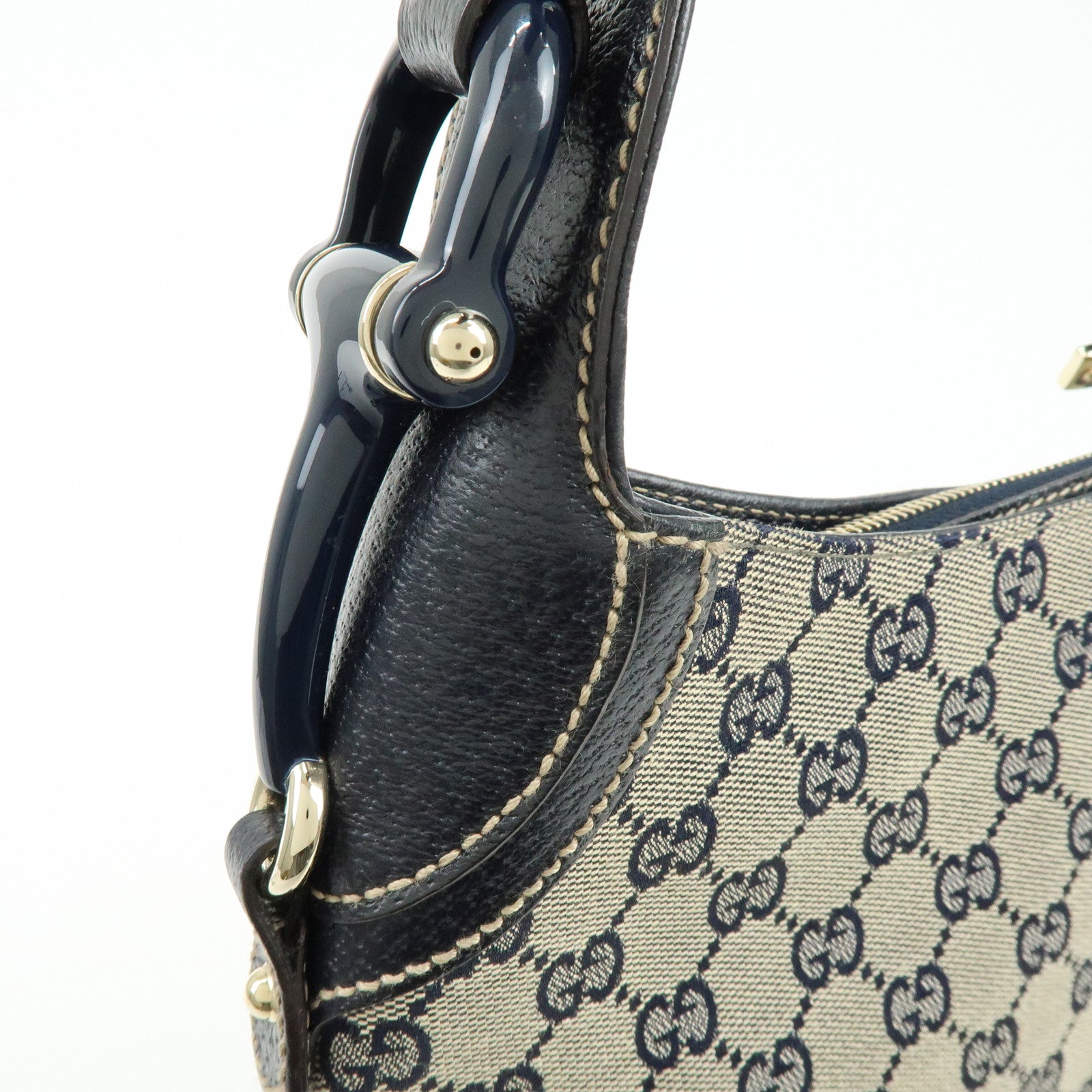 GUCCI Horsebit Sherry GG Canvas Leather Shoulder Bag Beige 145826