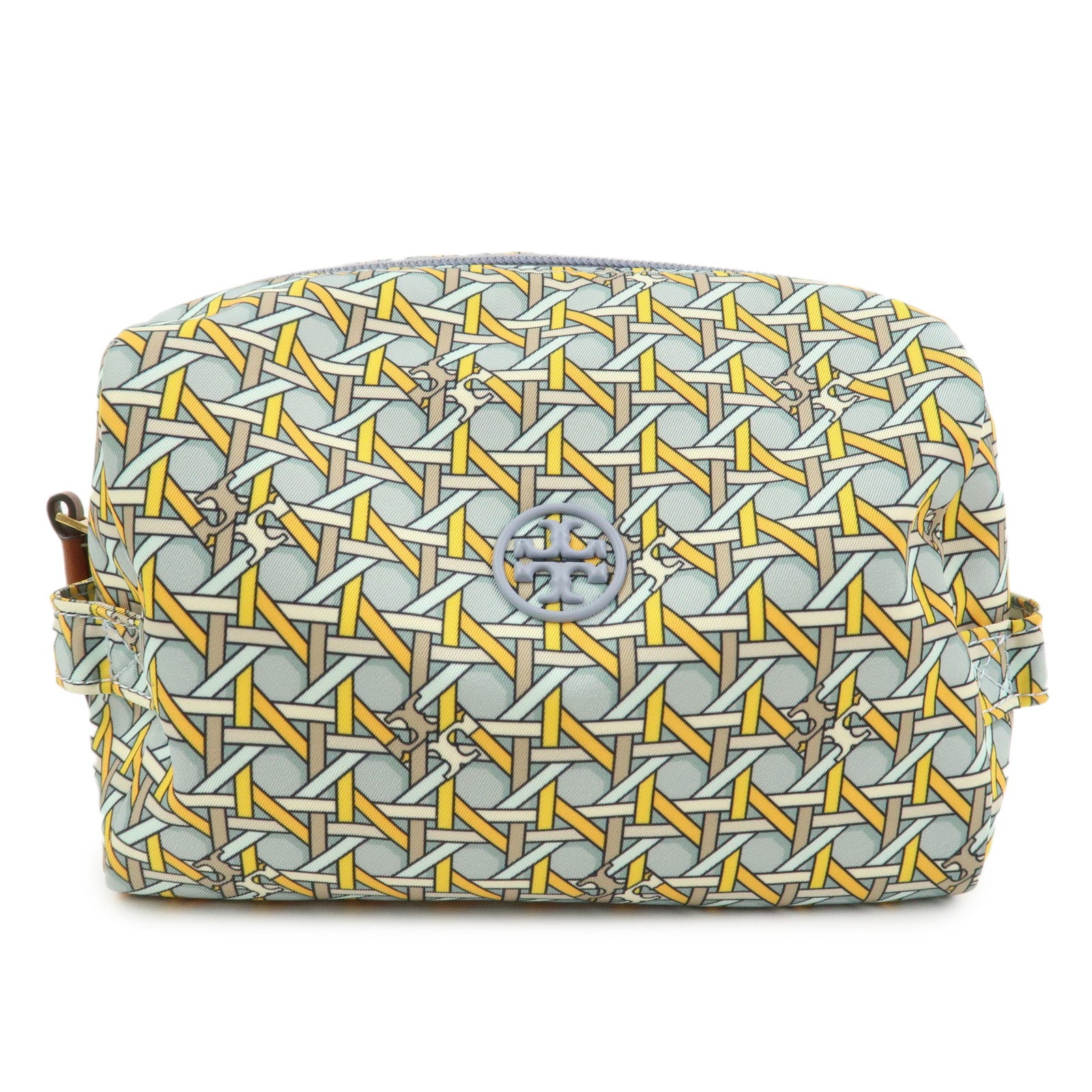 TORY BURCH Logo Nylon Pouch Cosmetics Pouch Makeup Bag Blue Yellow