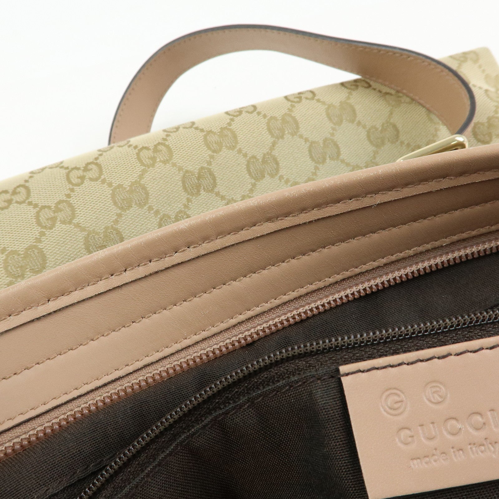 GUCCI GG Canvas Leather Shoulder Crossbody Bag Beige Pink 388924