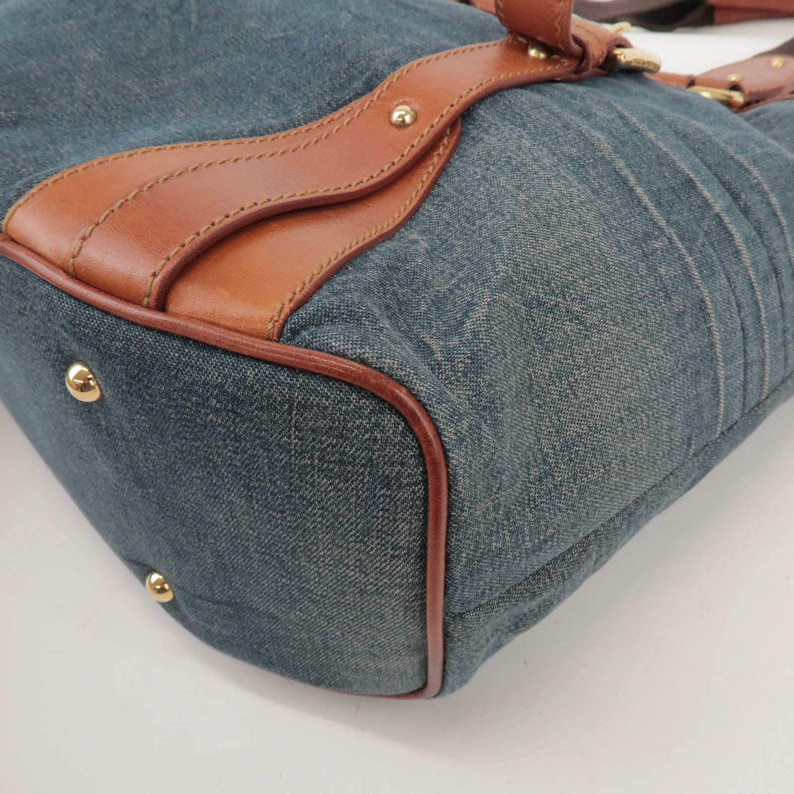 Dolce&Gabbana Denim Leather Tote Bag Shoulder Bag Denim Brown