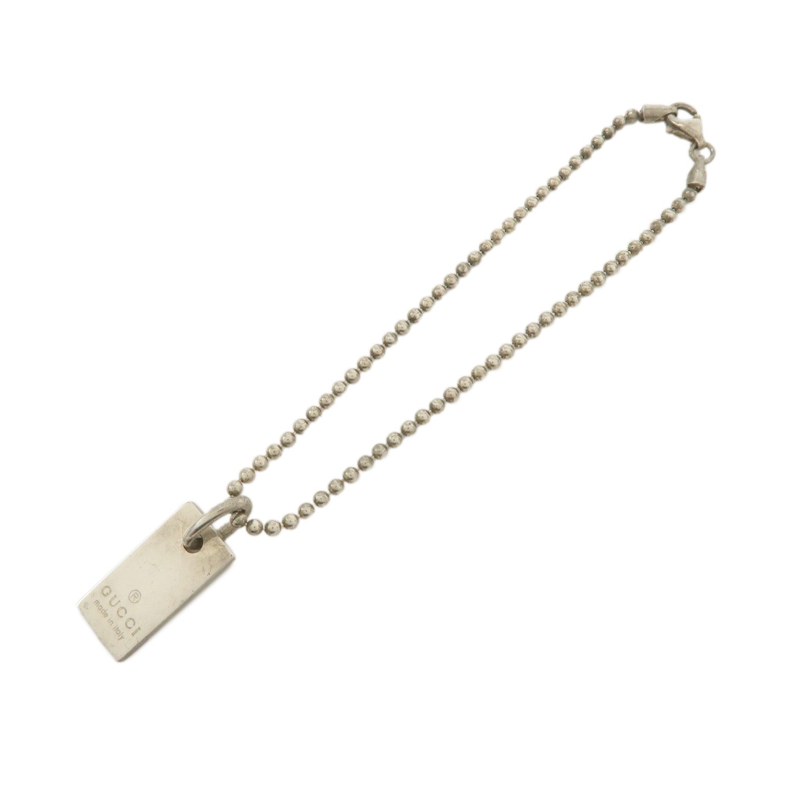 GUCCI Ball Chain Rectangle Charm Bracelet SV925 Silver