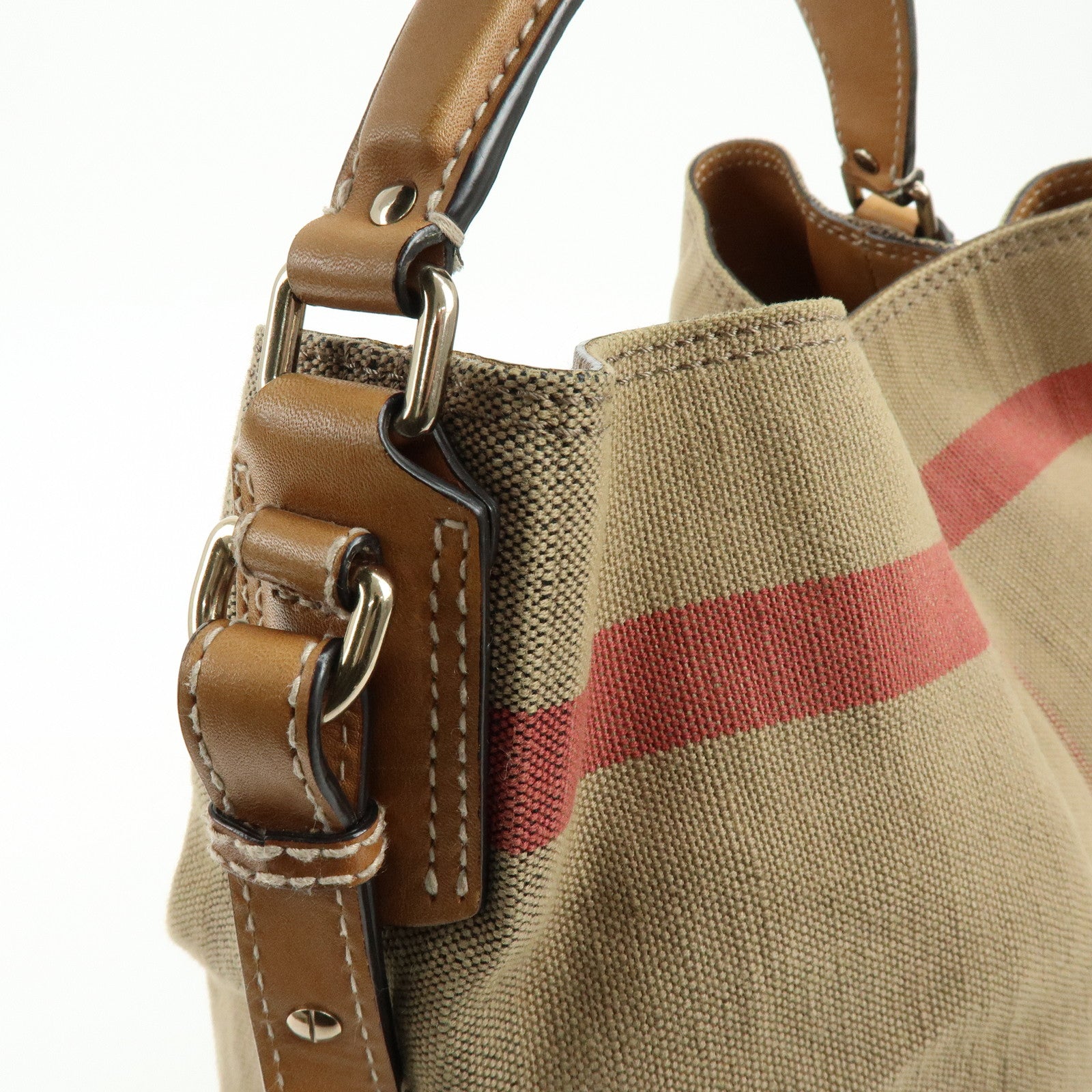 Burberry Canvas Leather 2Way Shoulder Hand Bag Plaid Beige Camel