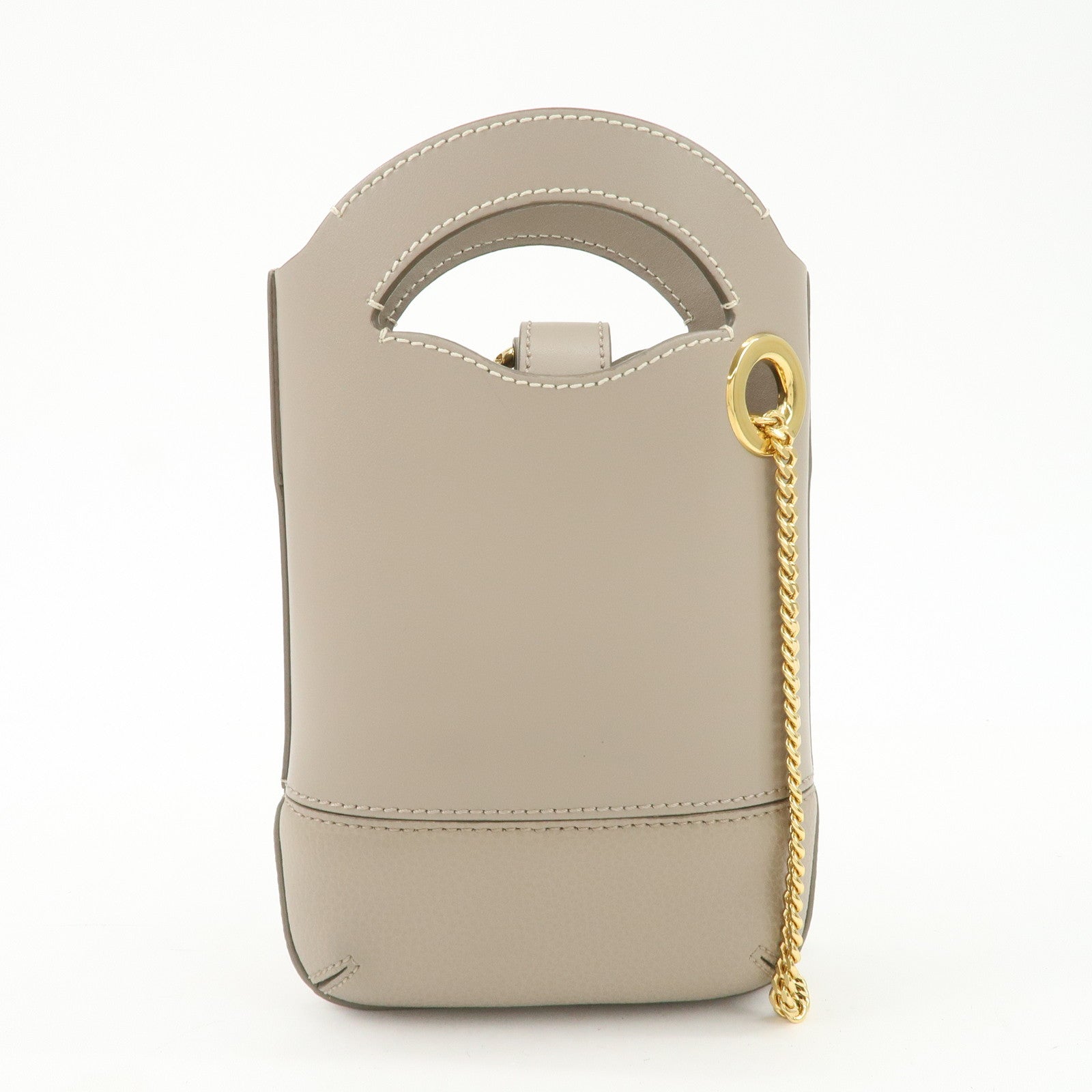 Chloe Leather Small Phone Pouch Hand Bag Shoulder Bag Greige