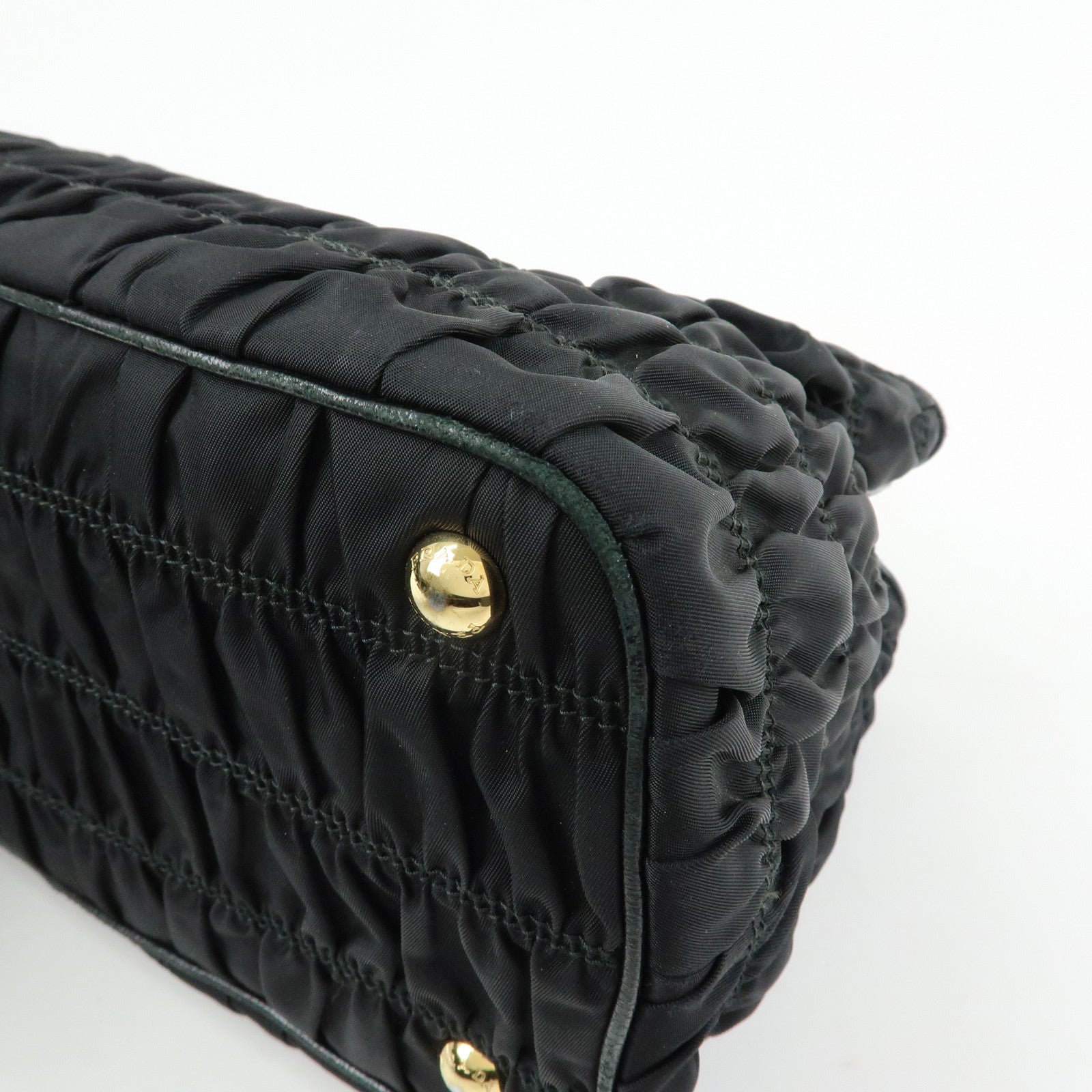 PRADA Nylon Leather Gathered Tote Bag Hand Bag Black