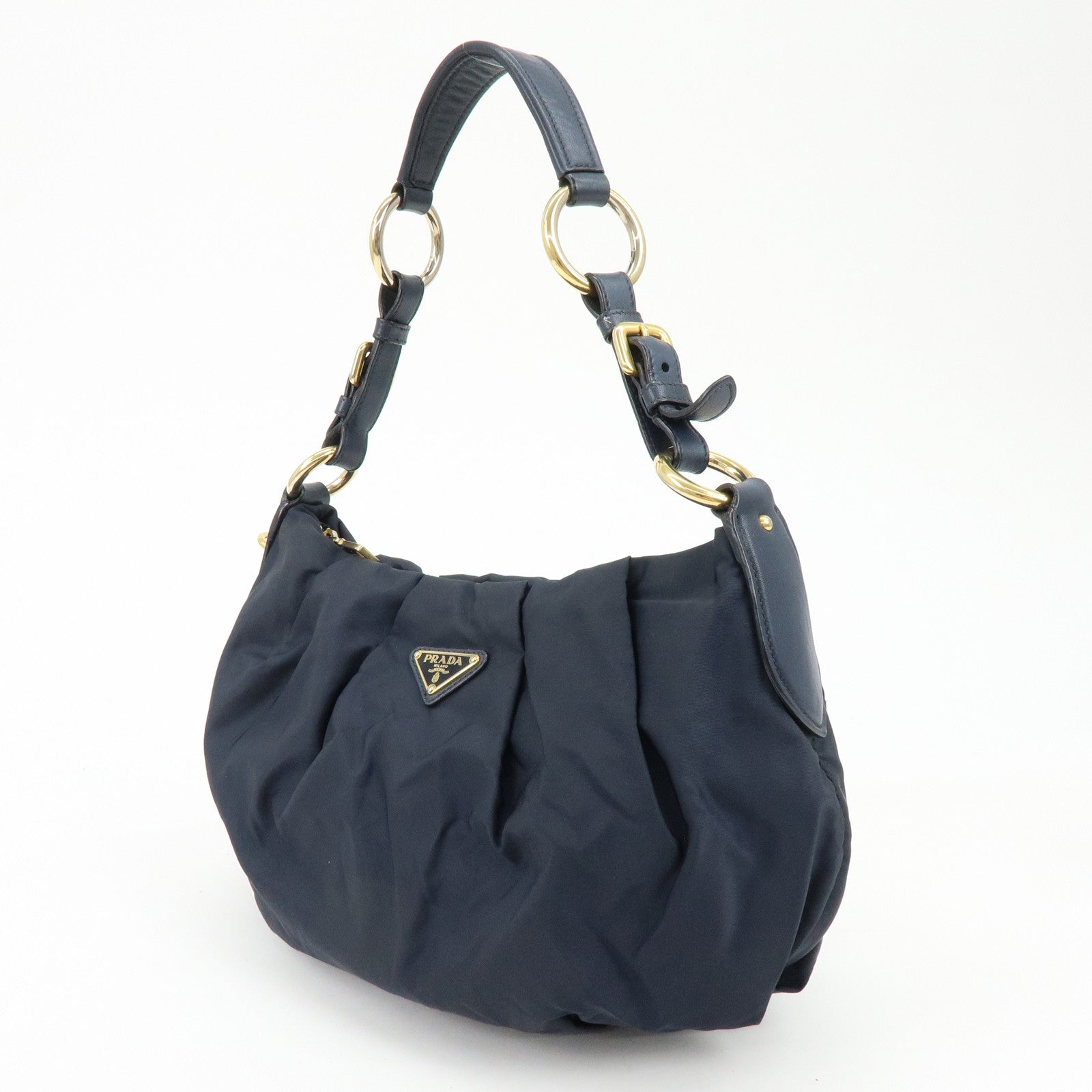 PRADA Triangle Logo Nylon Leather Shoulder Bag Hand Bag Navy