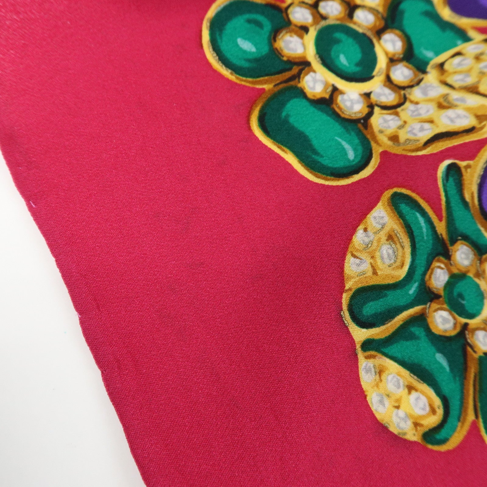 CHANEL Silk 100% Flower Jewelry Motif Scarf Pink Gold