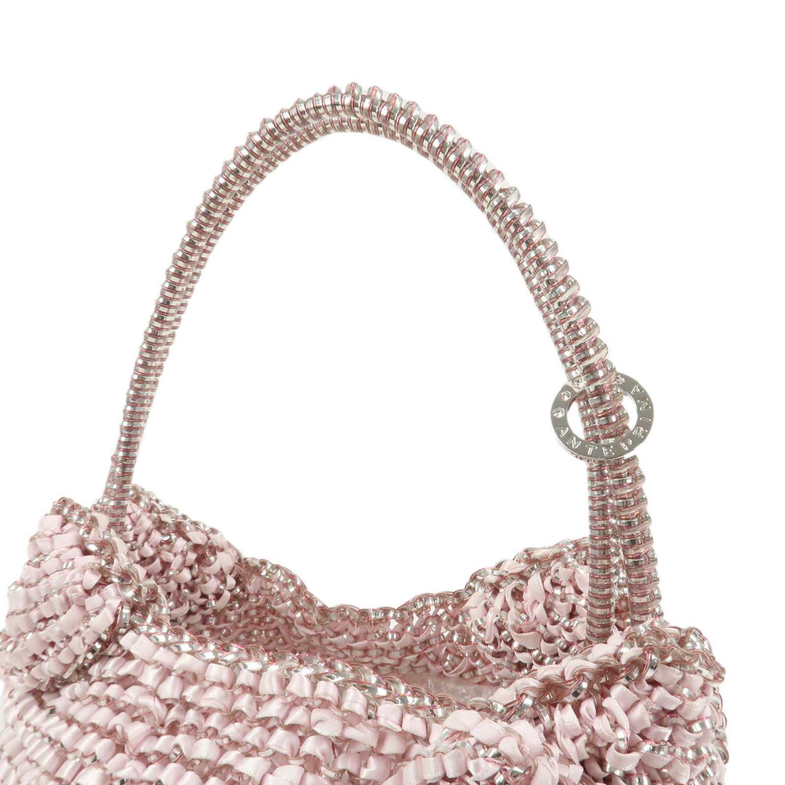 ANTEPRIMA Nylon PVC RASO HELLO KITTY Rhinestone Hand Bag Pink