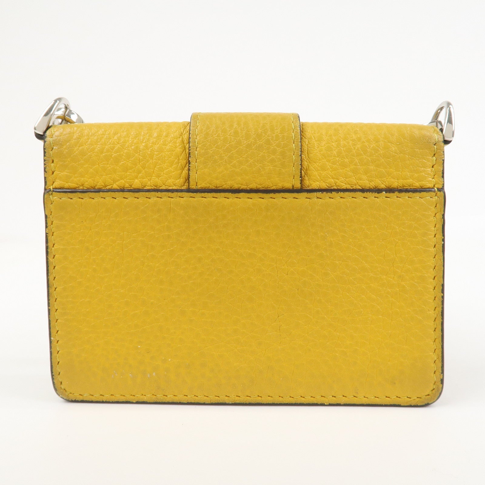 FENDI Micro Flat Baguette Leather Mini Shoulder Bag Yellow