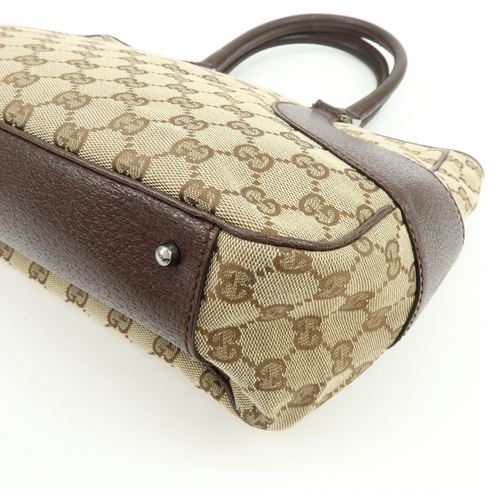 GUCCI GG Canvas Leather Tote Bag Hand BagBrown 113011