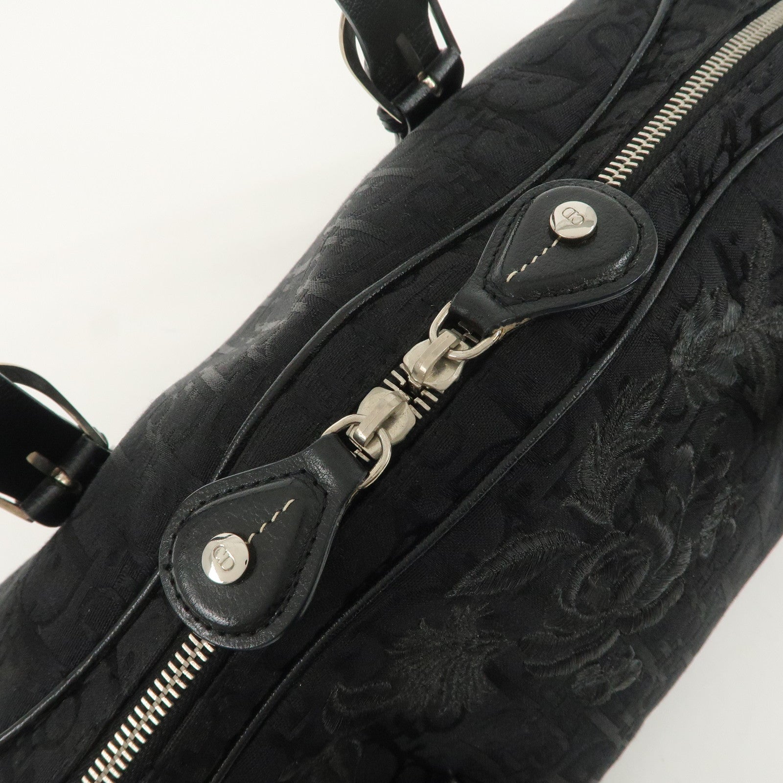 Christian Dior Trotter Leather Canvas Flower Embroidery Boston Bag Used