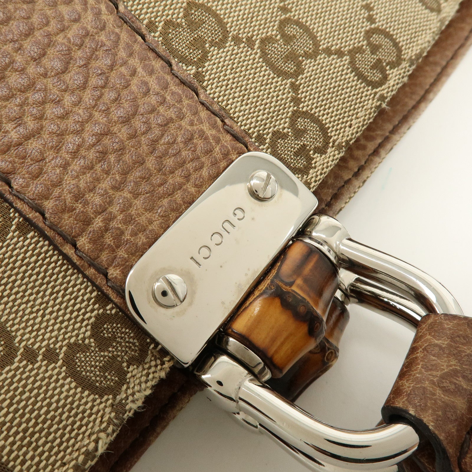 GUCCI Bamboo GG Canvas Leather Tote Bag Shoulder Bag Beige 232946