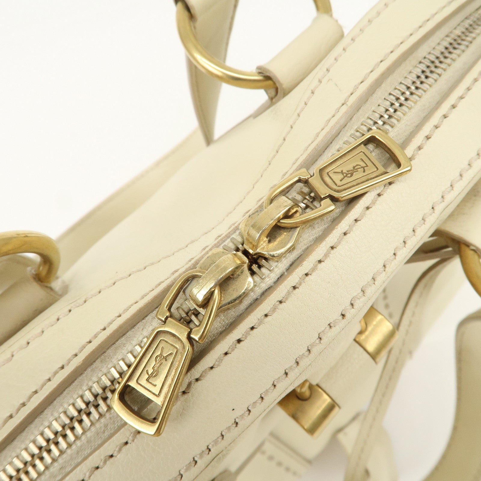 SAINT LAURENT PARIS Muse Leather Hand Bag Shoulder Bag Ivory