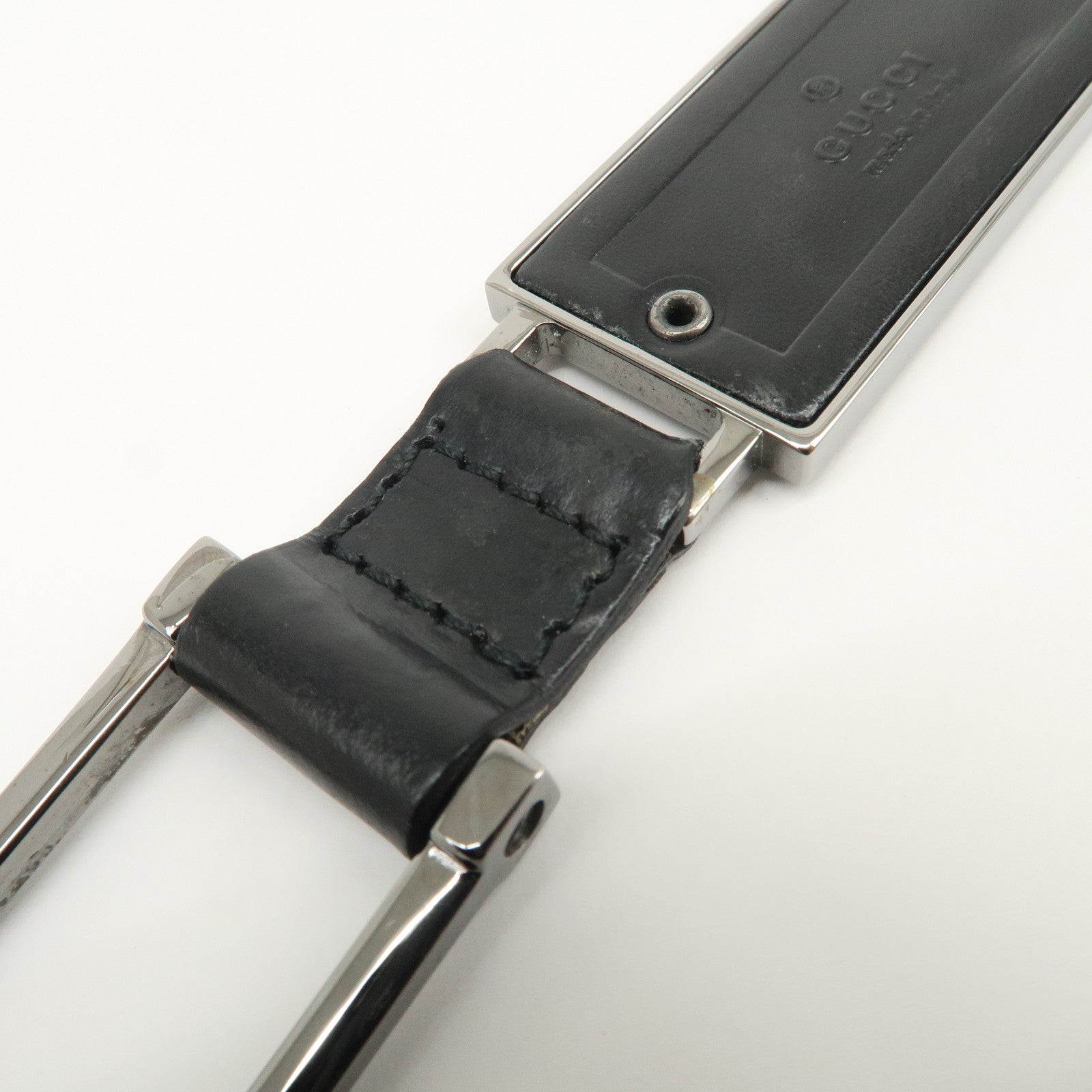 GUCCI Leather Metal Bag Charm Key Chain Key Charm Black Silver