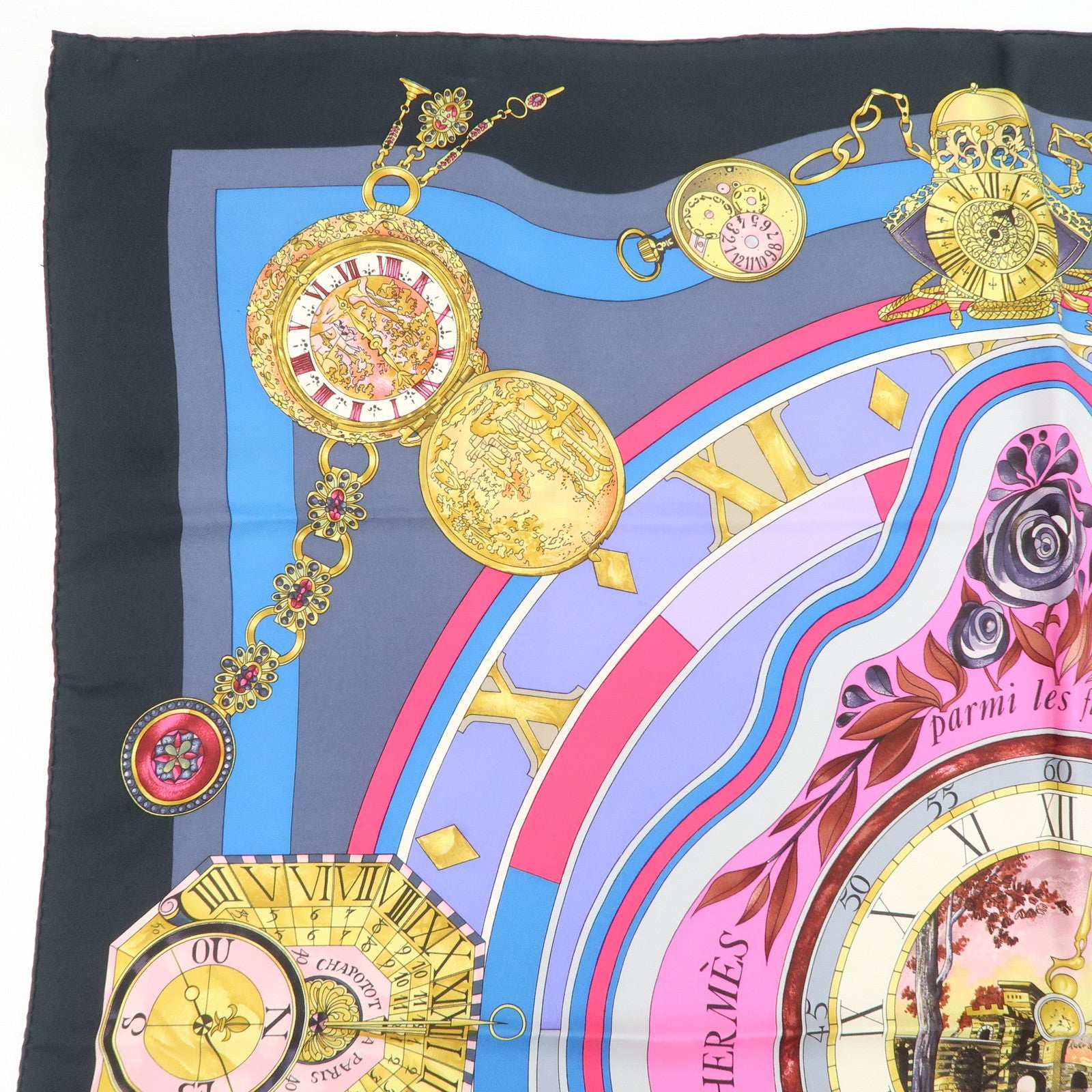 HERMES Carre90 Silk100% Parmi les fleurs je compte les heures Scarf