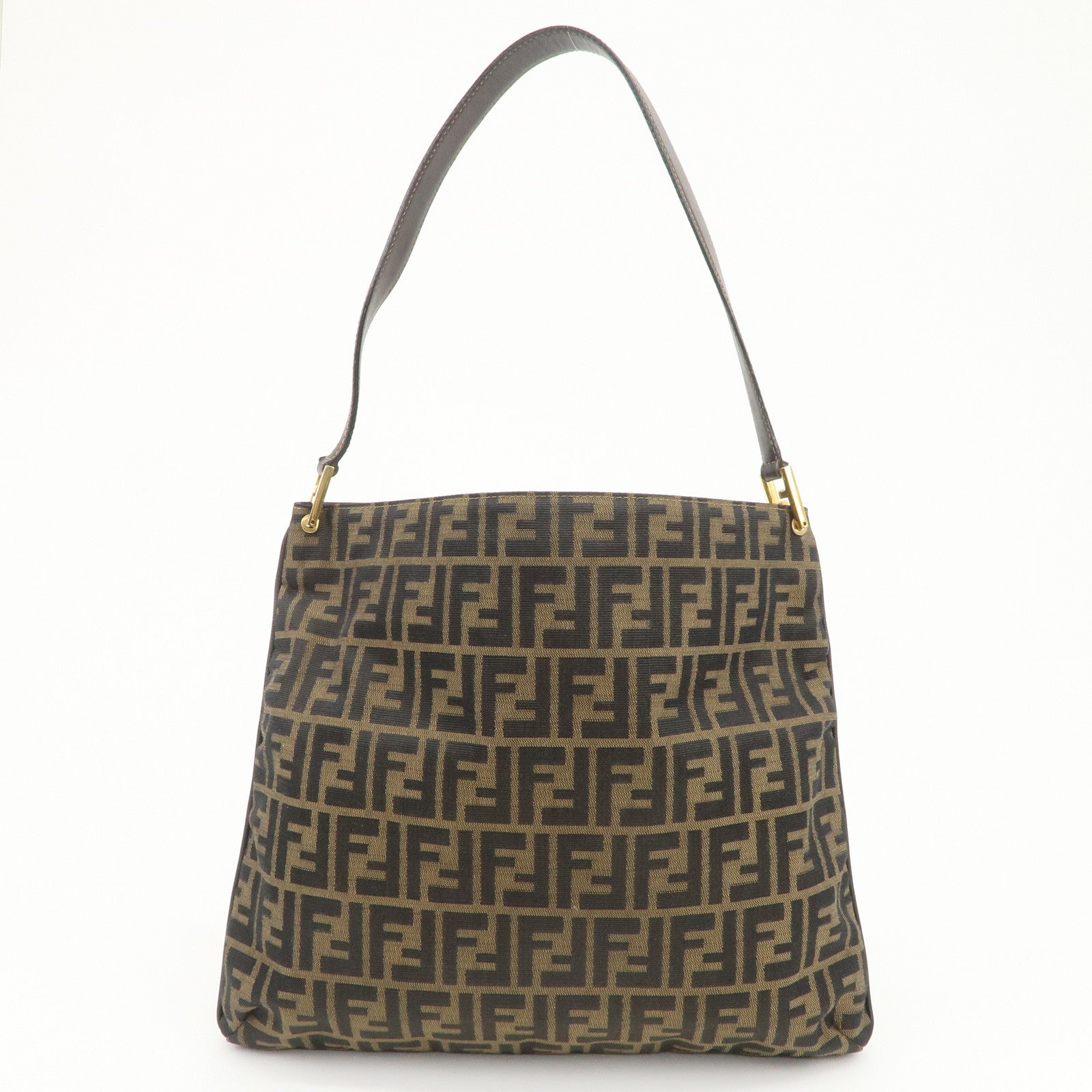 FENDI Zucca Canvas Leather Shoulder Bag Hand Bag Brown Black 15082
