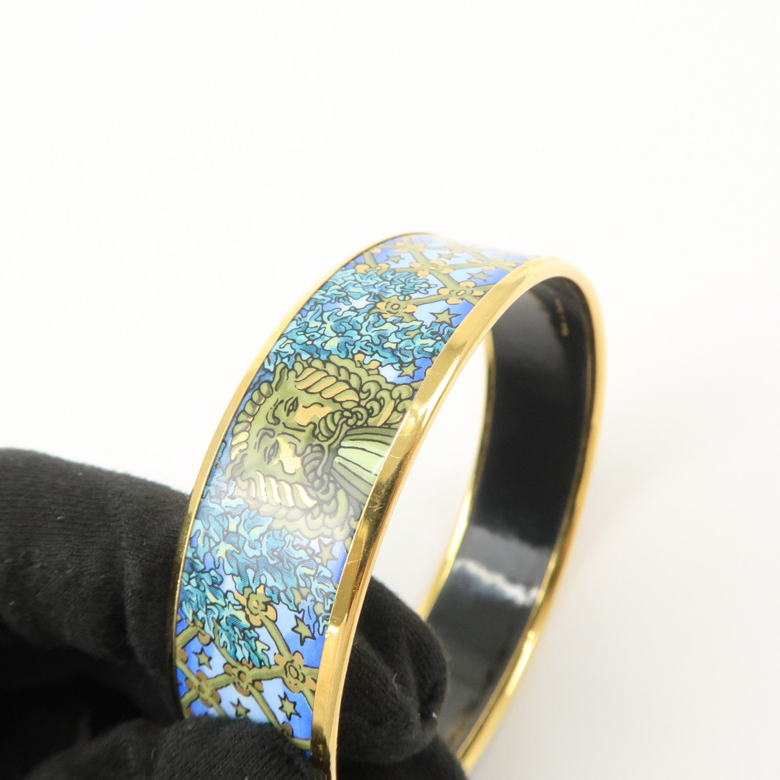 HERMES Email GM Bangle Bracelet Cloisonne Enamel Blue Gold