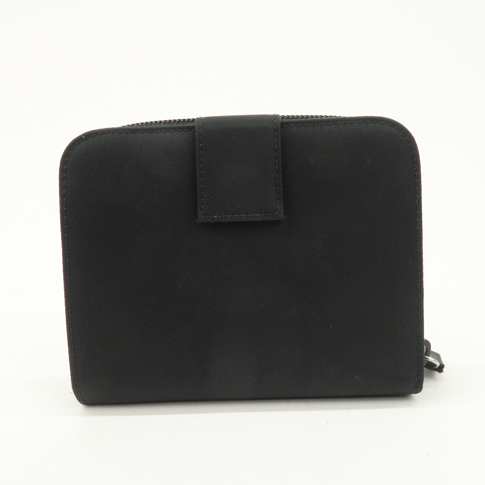PRADA Tessuto Nylon Bi-fold Round Zippy Compact Wallet Black M605