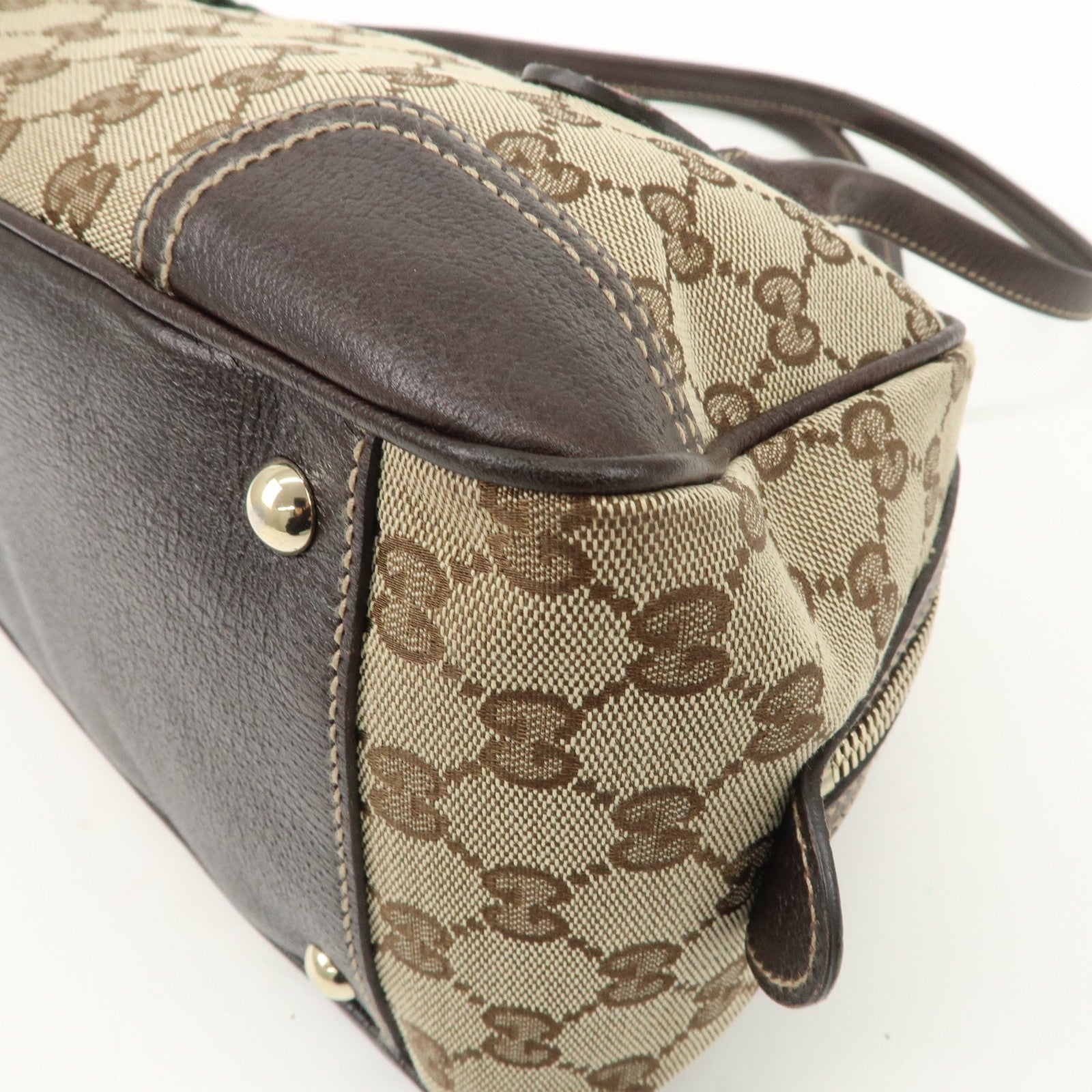 GUCCI  Sherry Princy Leather Canvas Boston Bag Hand Bag Brown 161720 Used