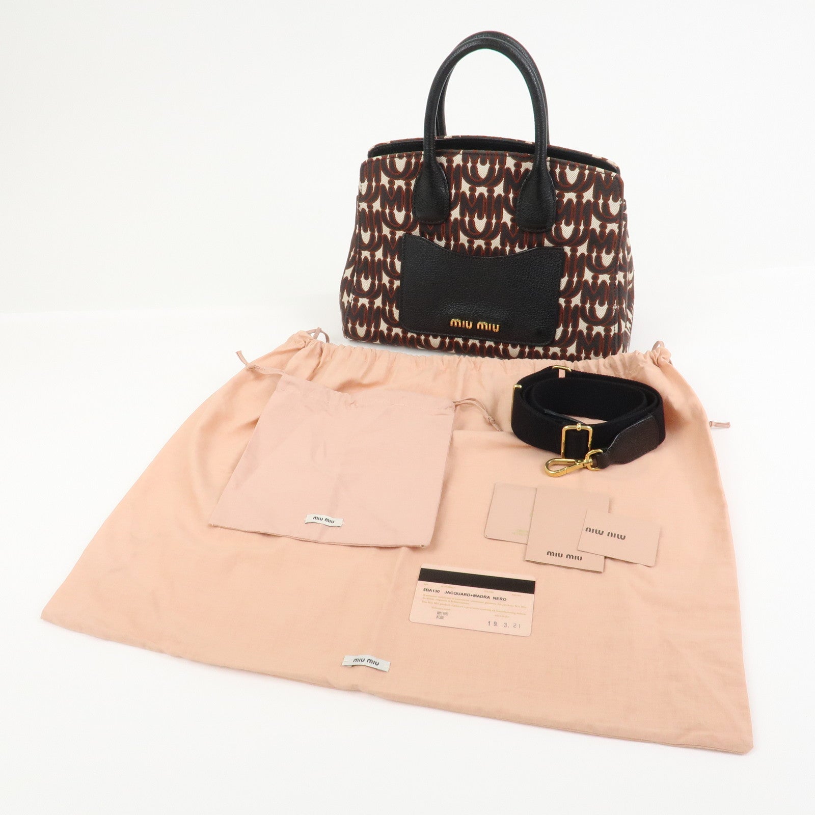 MIU MIU Jacquard Leather 2Way Bag Hand Bag Shoulder Bag 5BA130