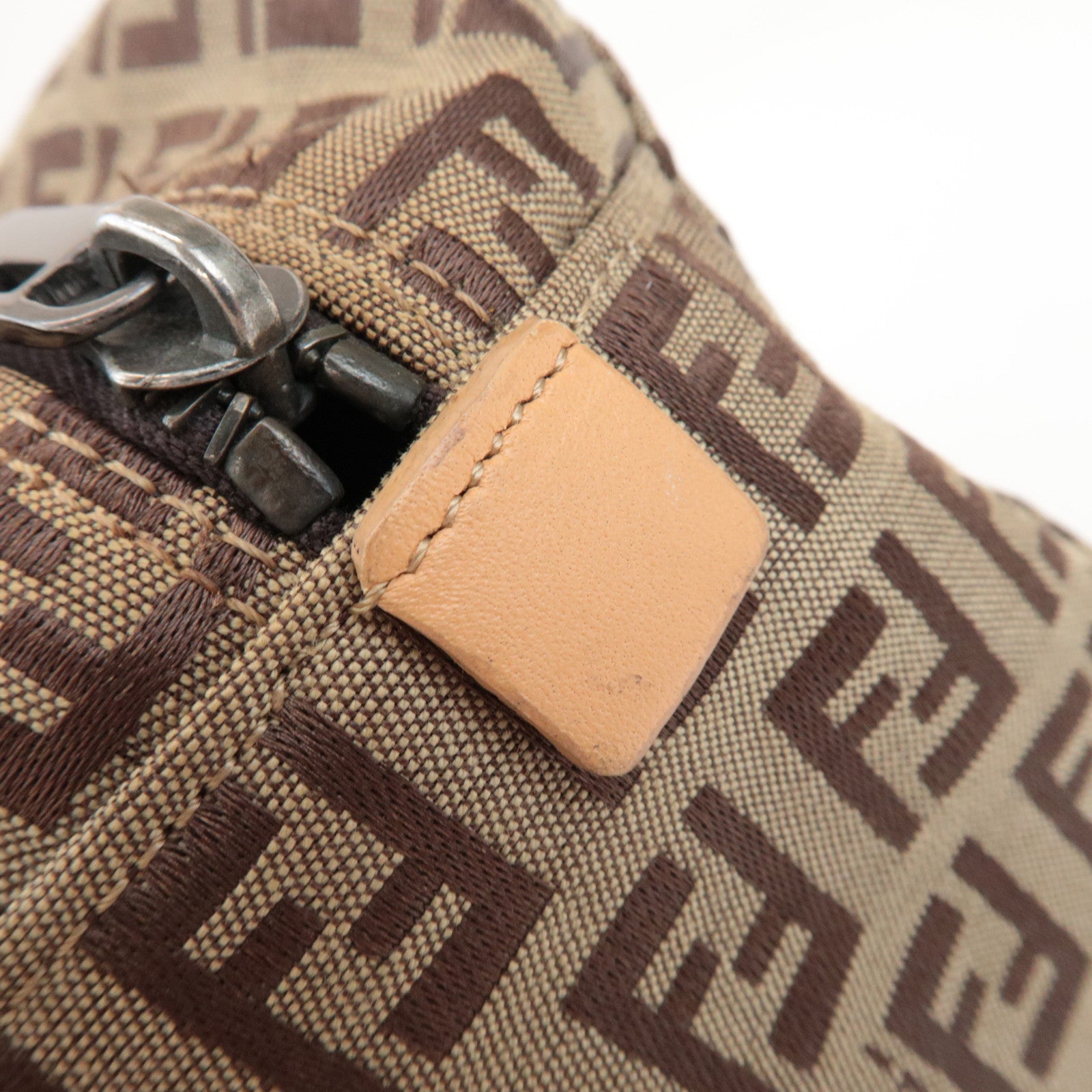 FENDI Zucchino Canvas Leather Pouch Cosmetic Pouch Brown