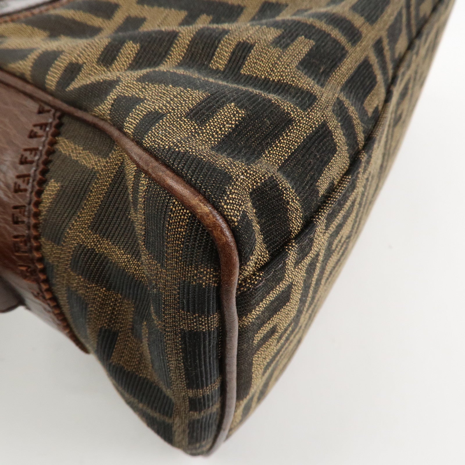 FENDI Etnico Canvas Leather Shoulder Bag Brown Black 8BN157