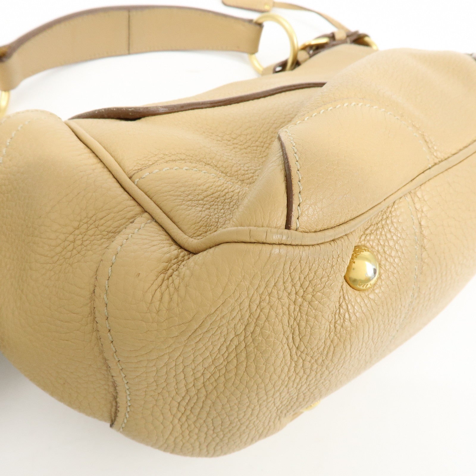 PRADA Logo Leather Shoulder Bag Hand Bag Light Brown BR3869