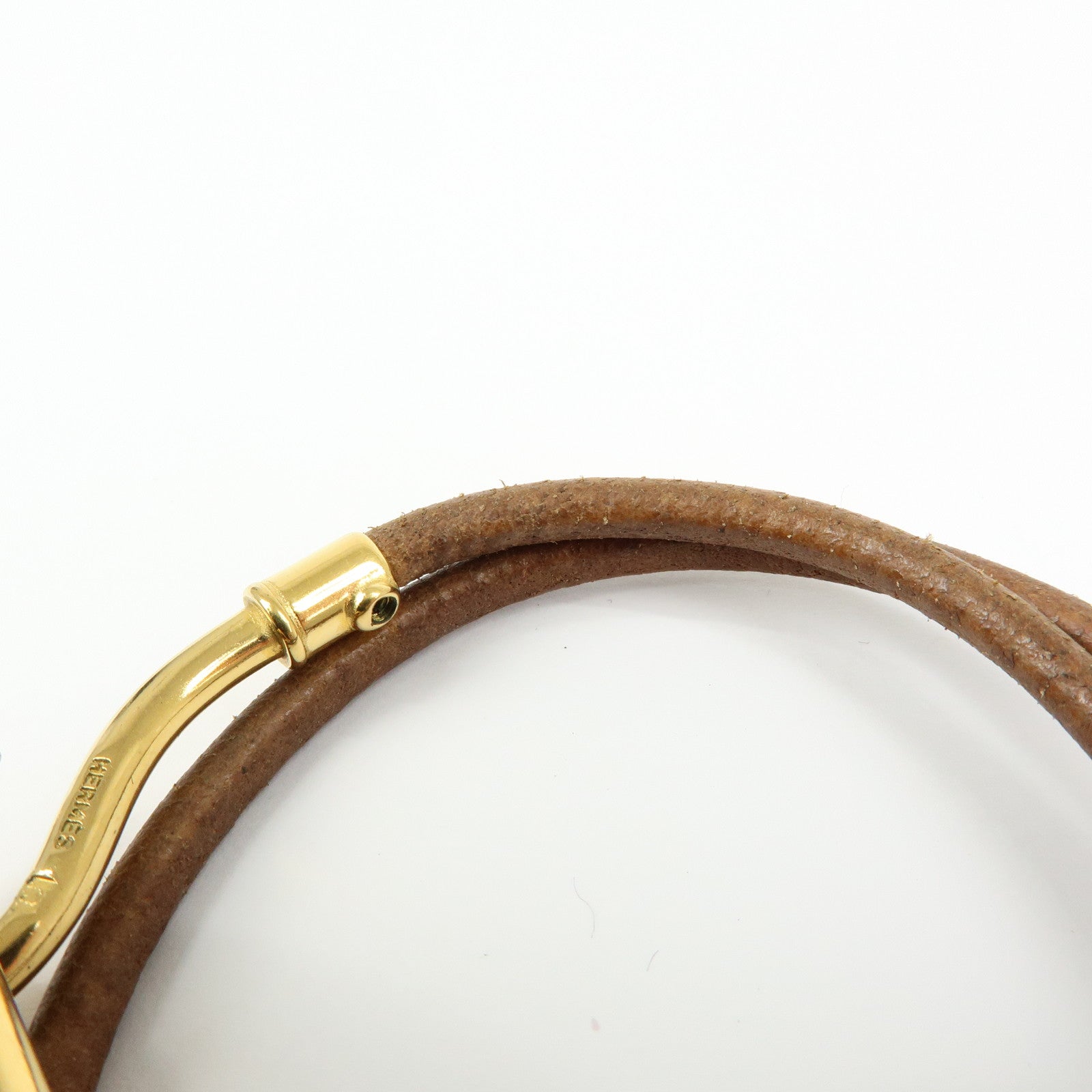 HERMES Jumbo Choker Leather Metal Bracelet Gold Brown