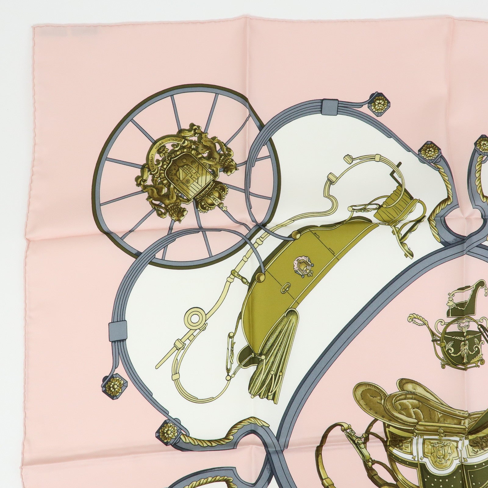 HERMES Carre 90 Silk 100% Scarf SPRINGS Light Pink Gold Grey
